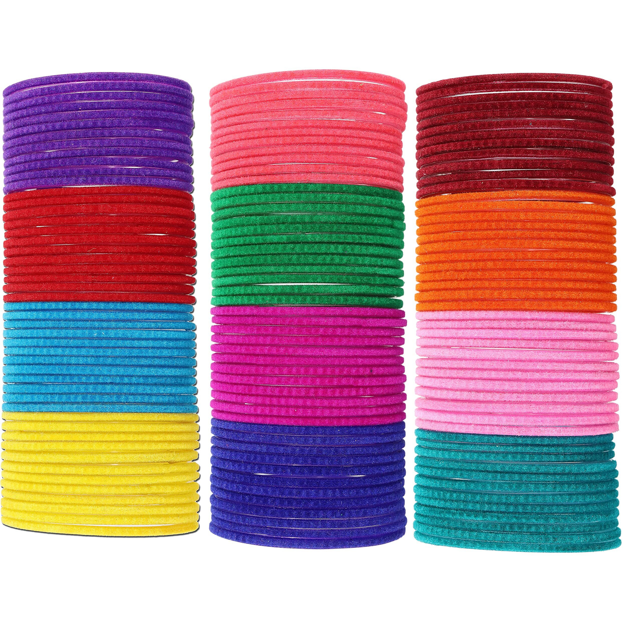NMII Glass with Velvet worked Glossy Finished Bangle Set For Women and Girls, (F9_Velvet-(7)_Multicolour_2.6 Inches), Pack Of 144 Bangle Set