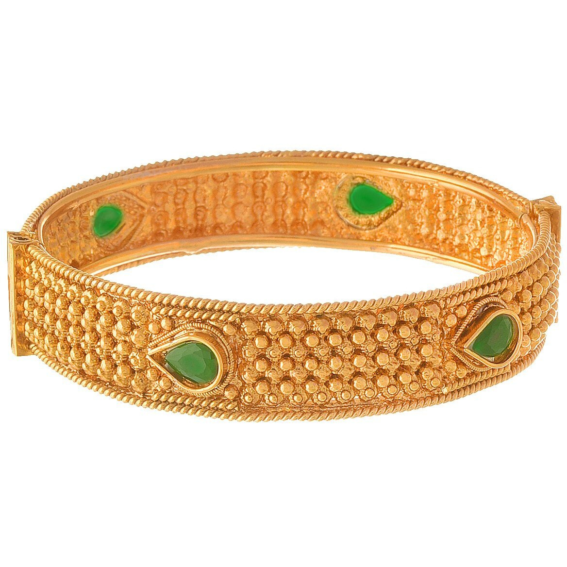 JFL - Jewellery for Less - Traditional Ethnic One Gram Glod Plated Green Stone Designer Openable Bangle Kada for Women,Valentine