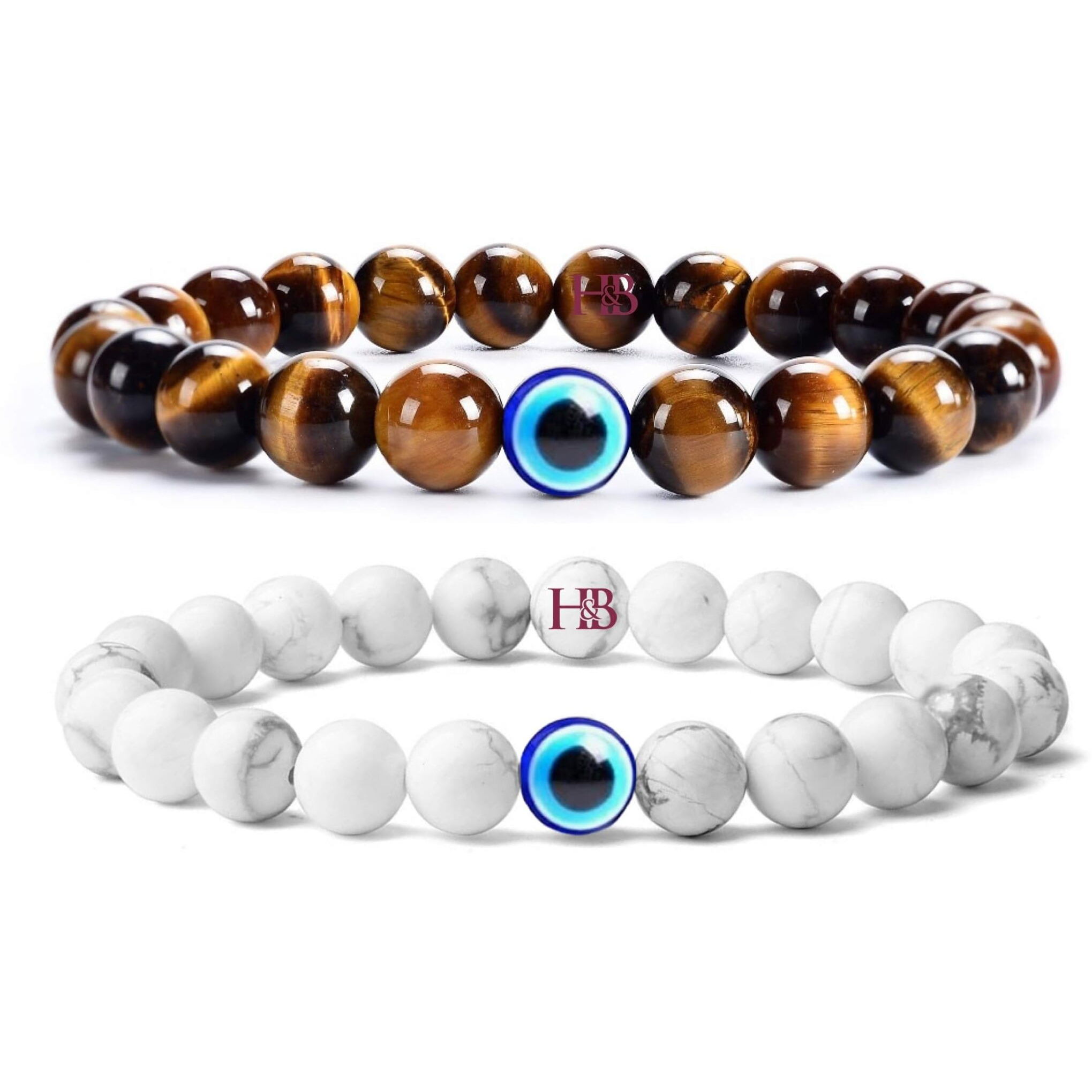 Hot And Bold Multilayered Couple Evil Eye Beads Combo Bracelet Set. Embrace Harmony, Protection, and Positive Energy Together for Him & Her. (Harmony Blend Bracelet (Tiger Eye & Howlite))
