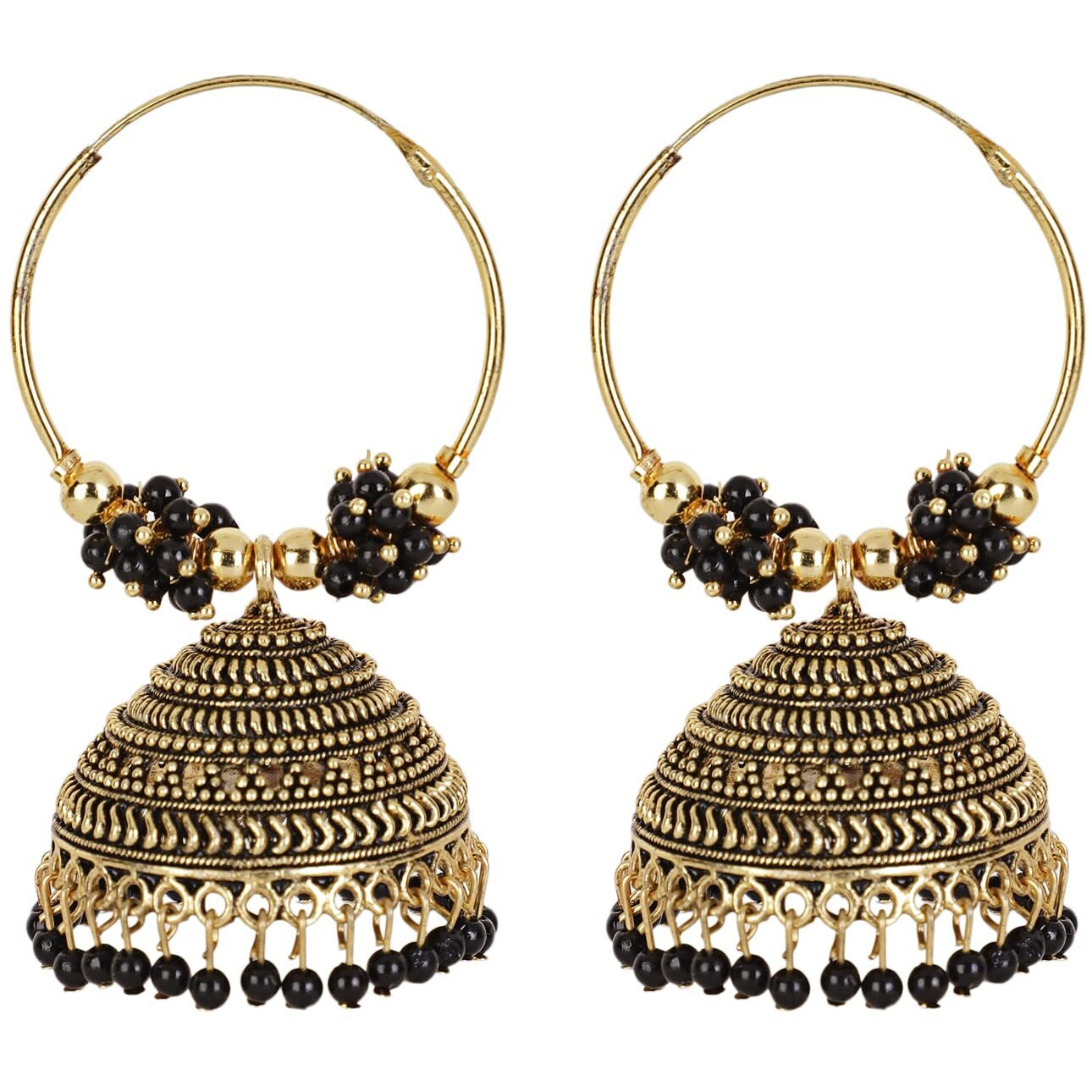 Shining Diva Fashion Latest Stylish Traditional Hoop Jhumki Earrings for Women & Girls (13622er), Gold Black, One Size