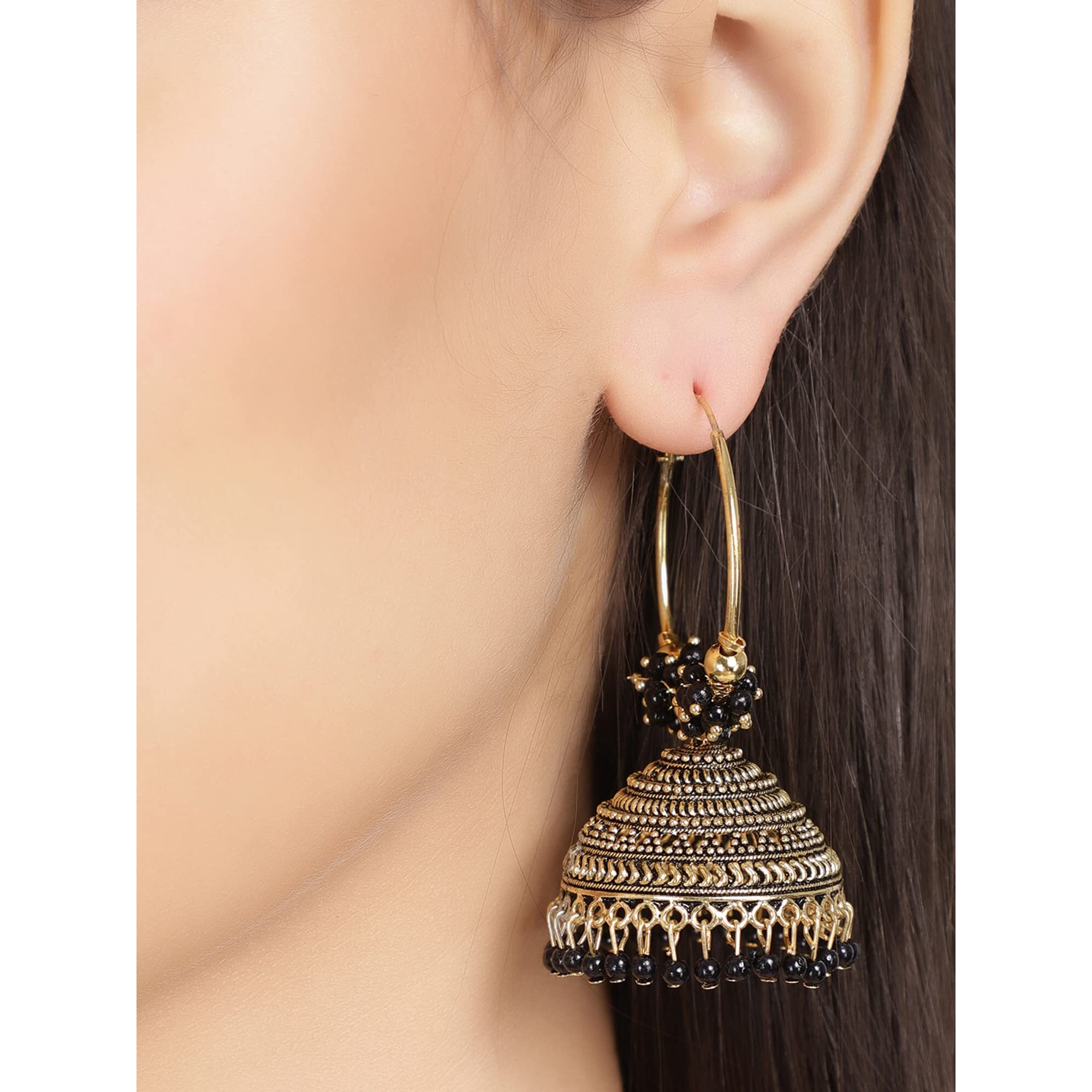 Shining Diva Fashion Latest Stylish Traditional Hoop Jhumki Earrings for Women & Girls (13622er), Gold Black, One Size