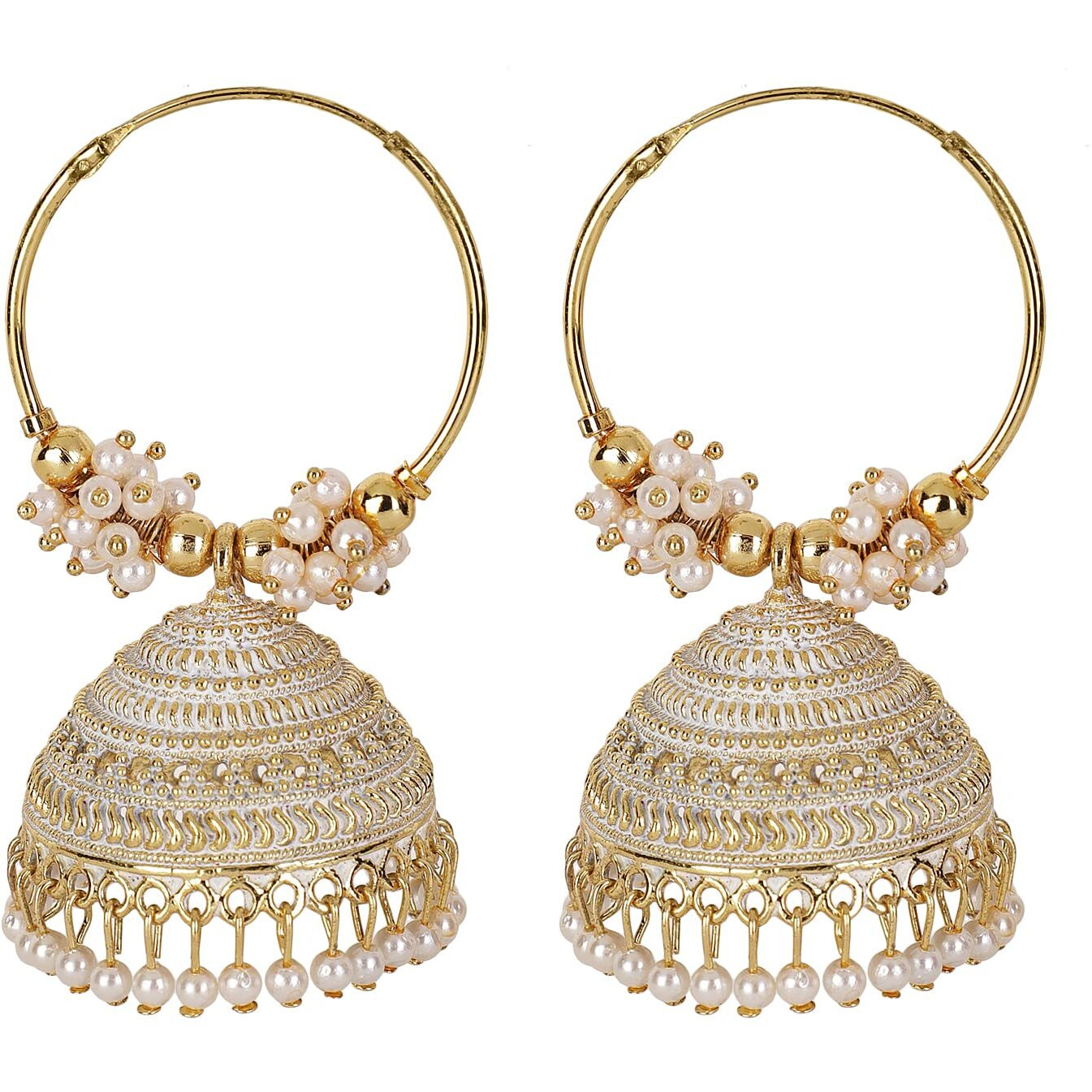 Shining Diva Fashion Latest Stylish Traditional Jhumka Jhumki Earrings for Women & Girls (13623er), Gold White