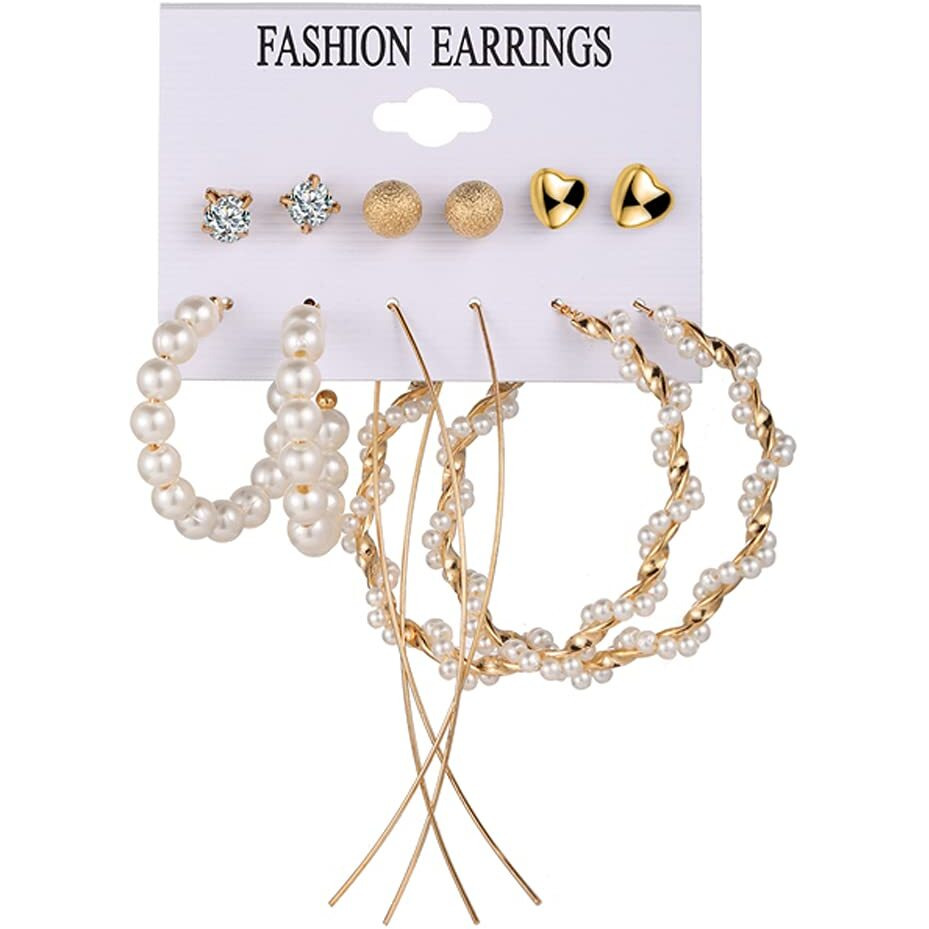 Shining Diva Fashion 6 Pairs Combo Latest Stylish Design Metal Earrings for Women and Girls (B12736er), Golden, 1