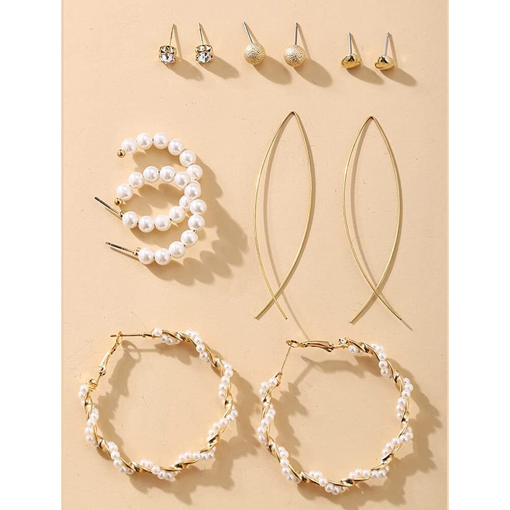 Shining Diva Fashion 6 Pairs Combo Latest Stylish Design Metal Earrings for Women and Girls (B12736er), Golden, 1