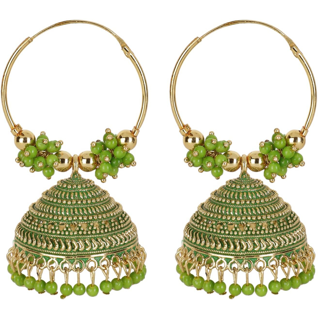 Shining Diva Fashion Latest Stylish Traditional Hoop Jhumki Earrings for Women & Girls (13617er), Gold Green, One Size