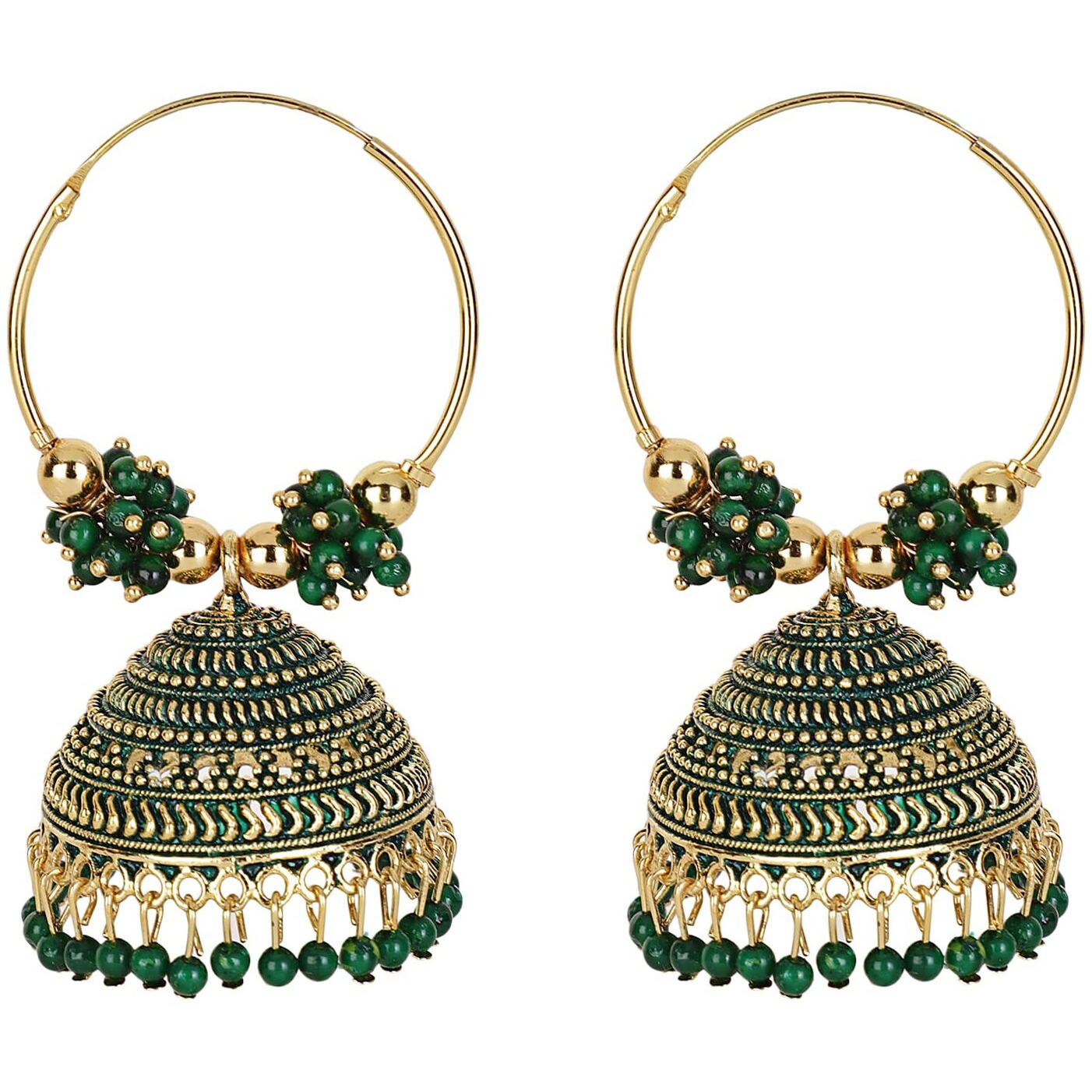 Shining Diva Fashion Latest Stylish Traditional Hoop Jhumki Earrings for Women & Girls (13618er), Gold Green1, One Size