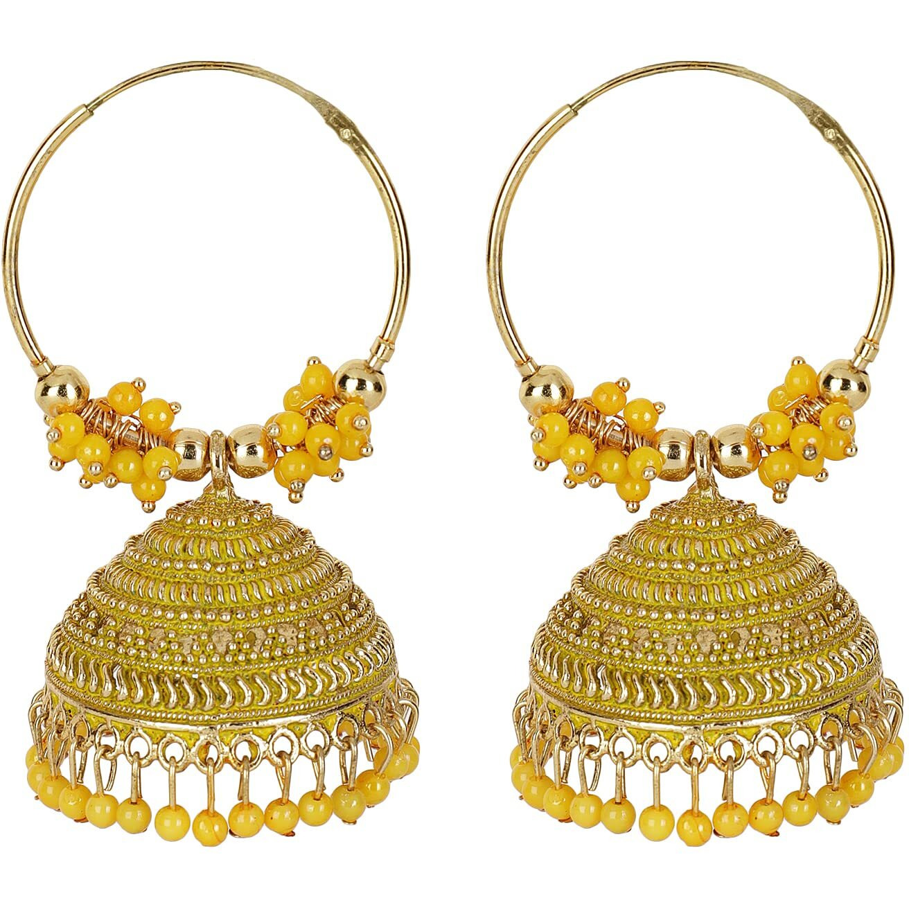 Shining Diva Fashion Latest Stylish Traditional Hoop Jhumki Earrings for Women & Girls (13619er), Gold Yellow, One Size