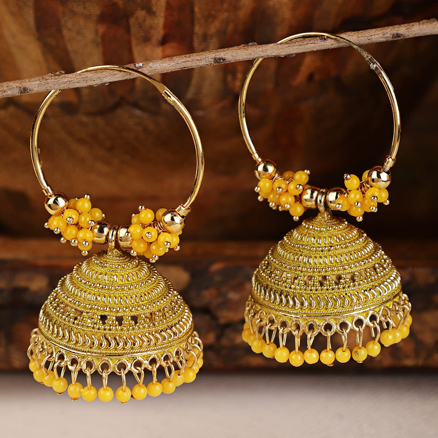Shining Diva Fashion Latest Stylish Traditional Hoop Jhumki Earrings for Women & Girls (13619er), Gold Yellow, One Size