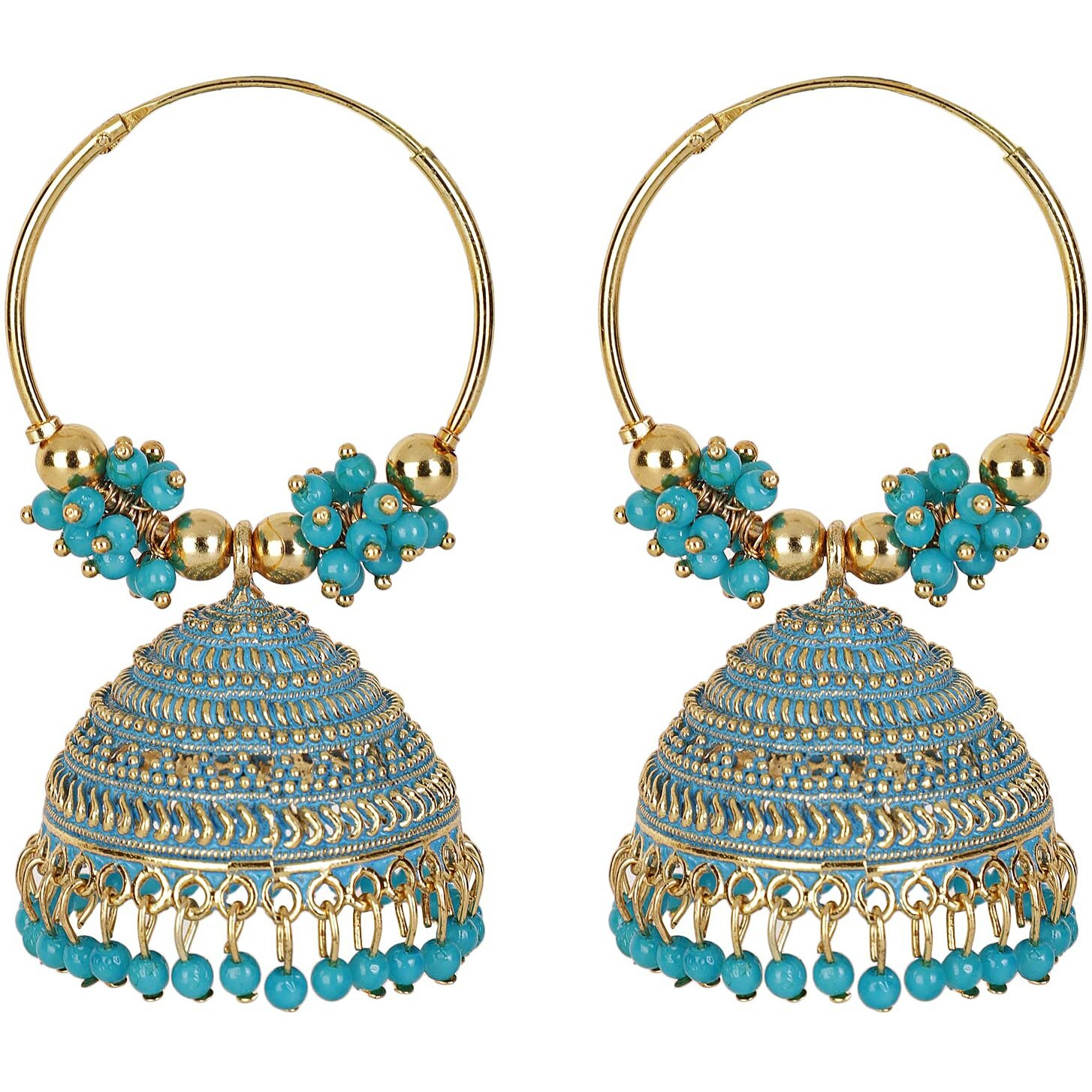 Shining Diva Fashion Latest Stylish Traditional Hoop Jhumki Earrings for Women & Girls (13620er), Gold Blue, One Size