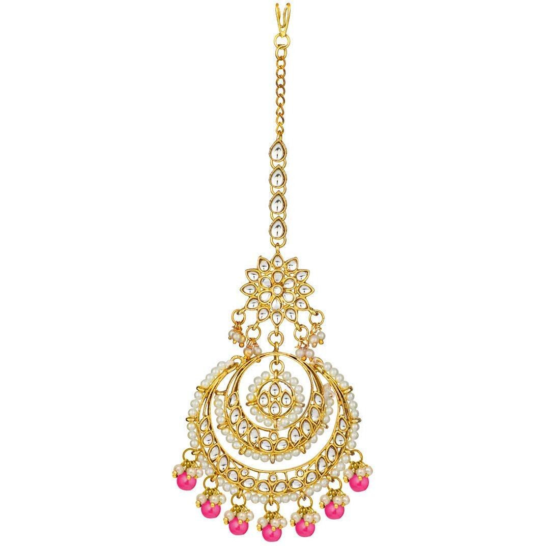 I Jewels 18K Gold Plated Traditional Kundan Studded with Pearl Maang Tikka for Women/Girls (T2038Q)