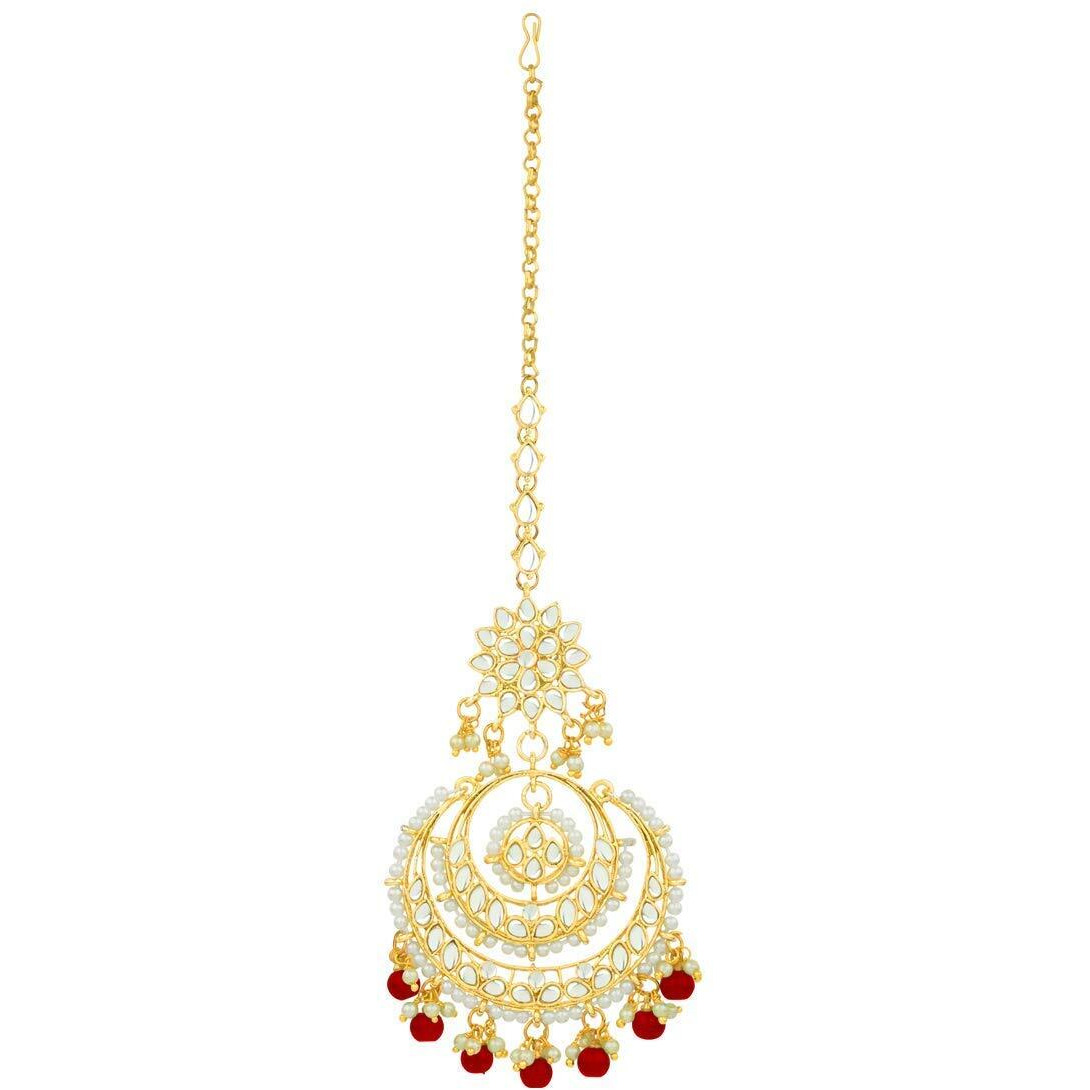 I Jewels 18K Gold Plated Traditional Kundan Studded with Pearls Maang Tikka for Women/Girls (T2038R)