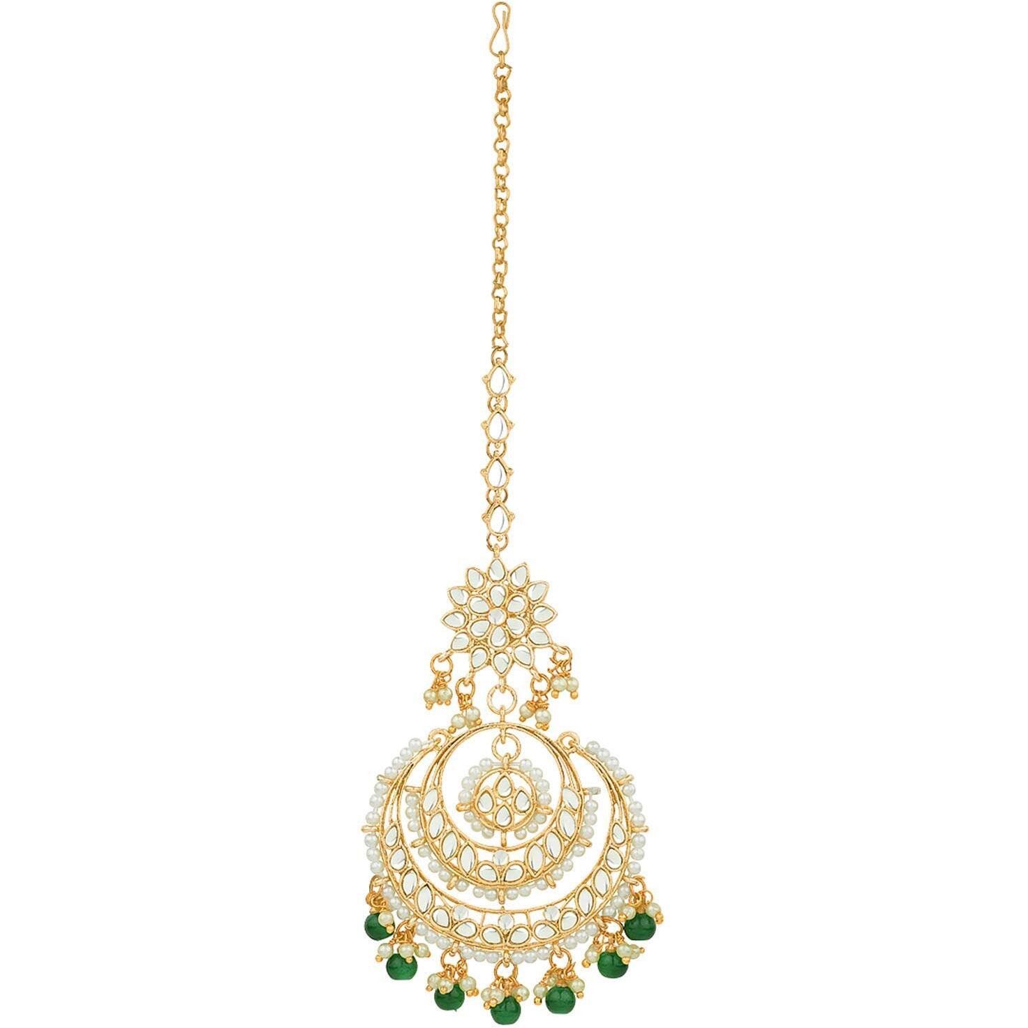 I Jewels 18K Gold Plated Traditional Kundan Studded with pearls Maang Tikka for Women/Girls (T2038G)