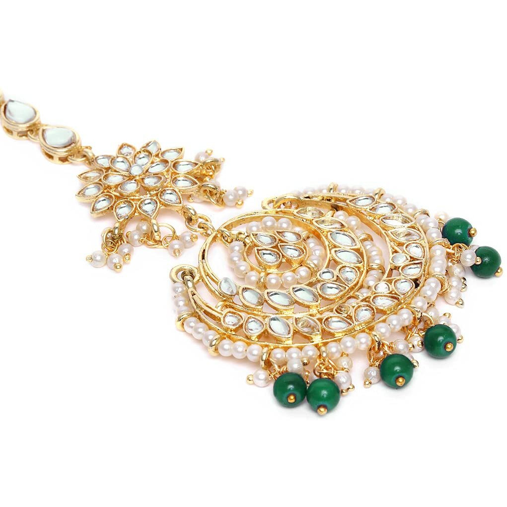 I Jewels 18K Gold Plated Traditional Kundan Studded with pearls Maang Tikka for Women/Girls (T2038G)