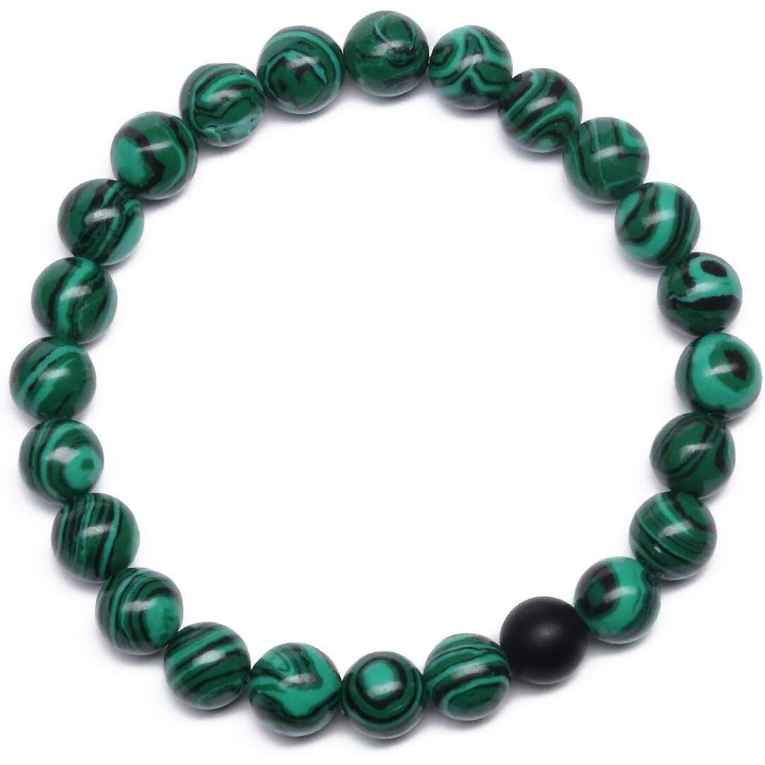 Couple Beads Long Distance Bracelets with Natural Stones and Healing Properties - His & Hers Matching Set. (Natures Symphony Bracelet (Green Malachite + Onyx))