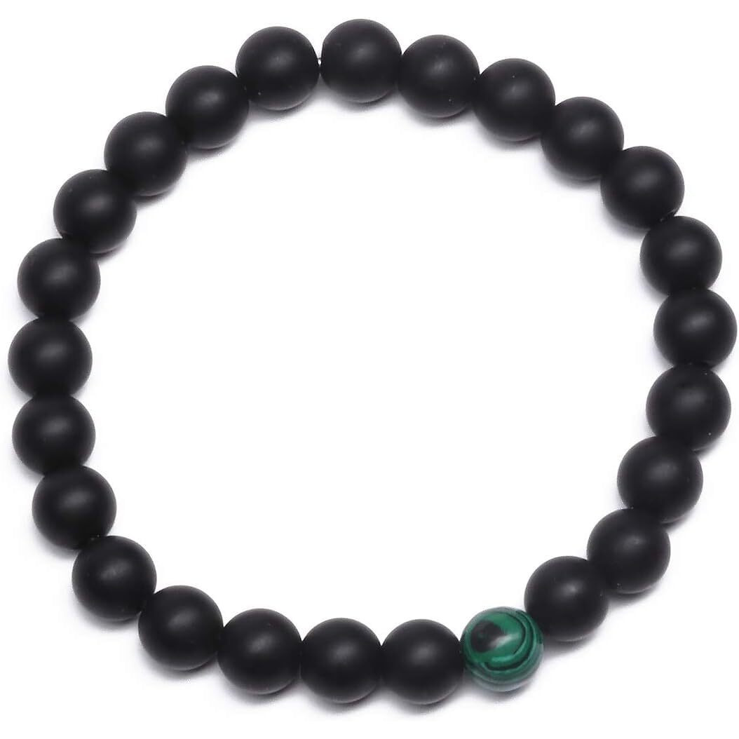 Couple Beads Long Distance Bracelets with Natural Stones and Healing Properties - His & Hers Matching Set. (Natures Symphony Bracelet (Green Malachite + Onyx))