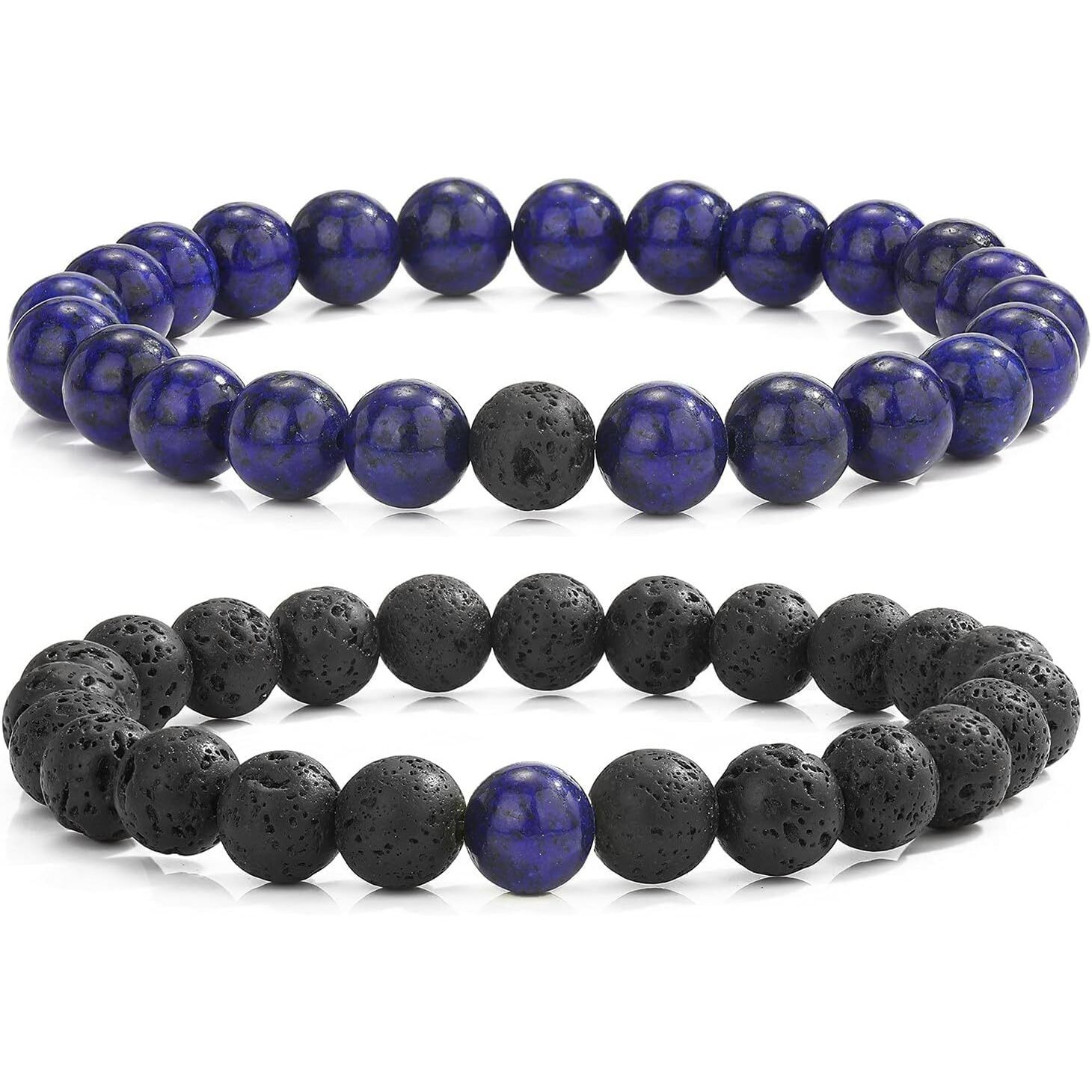Couple Beads Long Distance Bracelets with Natural Stones and Healing Properties - His & Hers Matching Set. (Terra Fusion Bracelet (Lapis Lazuli + Lava Stone))