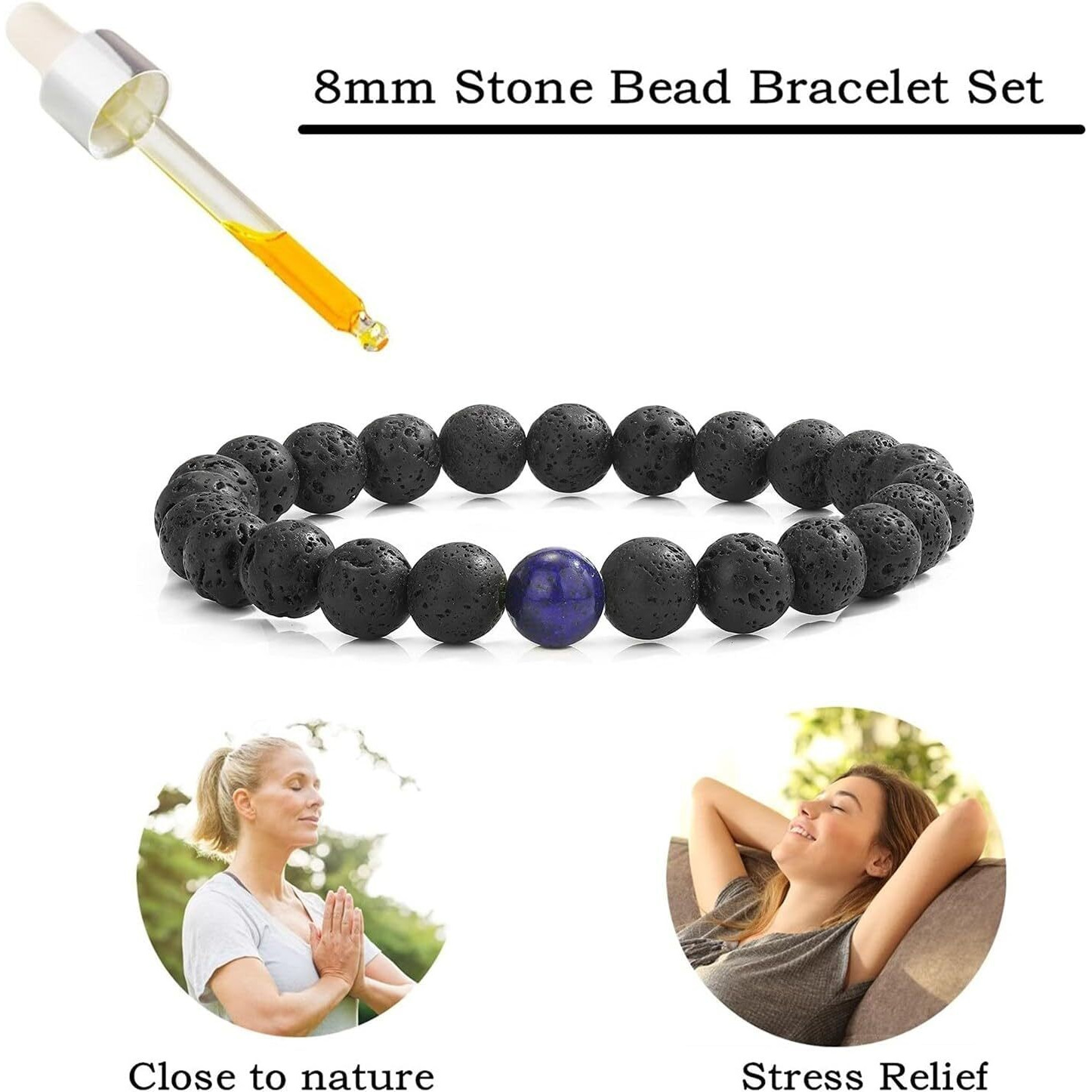 Couple Beads Long Distance Bracelets with Natural Stones and Healing Properties - His & Hers Matching Set. (Terra Fusion Bracelet (Lapis Lazuli + Lava Stone))