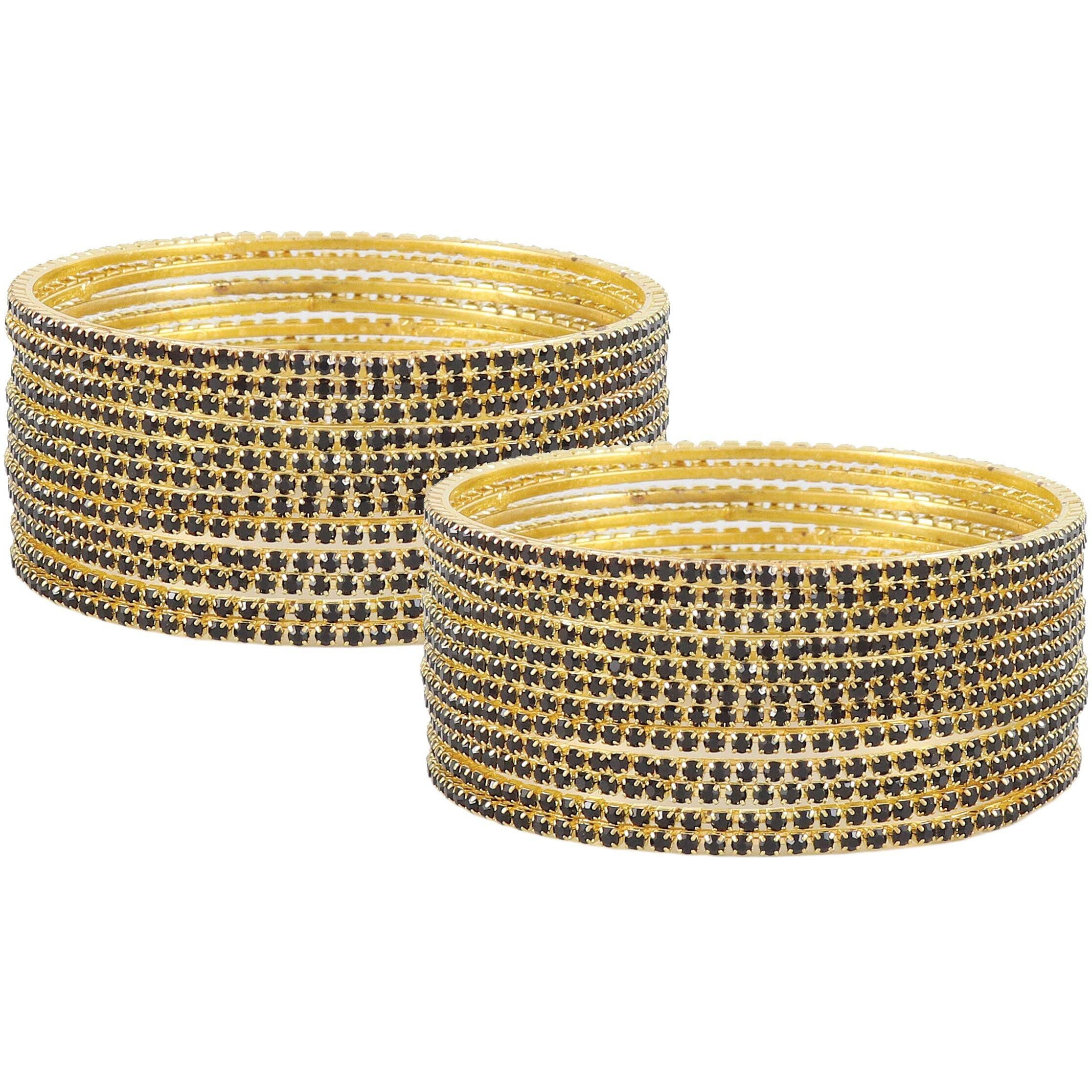 ZULKA Non-Precious Metal Base Metal with Zircon Gemstone Studded worked Glossy Finished Bangle Set For Women and Girls, (Black_2.4 Inches), Pack Of 24 Bangle Set