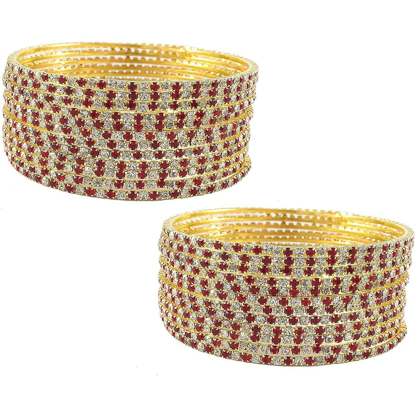 ZULKA Non-Precious Metal Base Metal with Zircon Gemstone Studded worked Glossy Finished Bangle Set For Women and Girls, (Red-White 2_2.4 Inches), Pack Of 24 Bangle Set