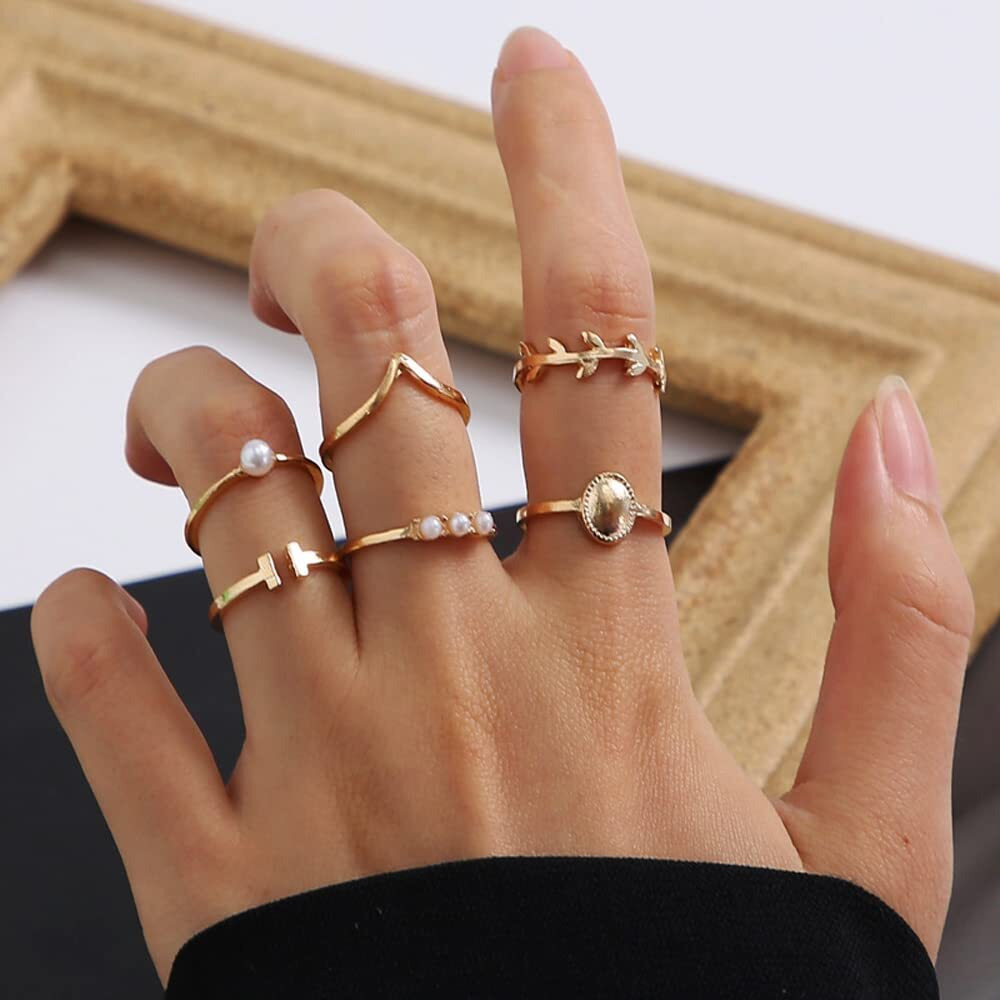 Shining Diva Fashion Latest Stylish Metal Boho Midi Finger Rings for Women and Girls - Set of 6 (12990r)