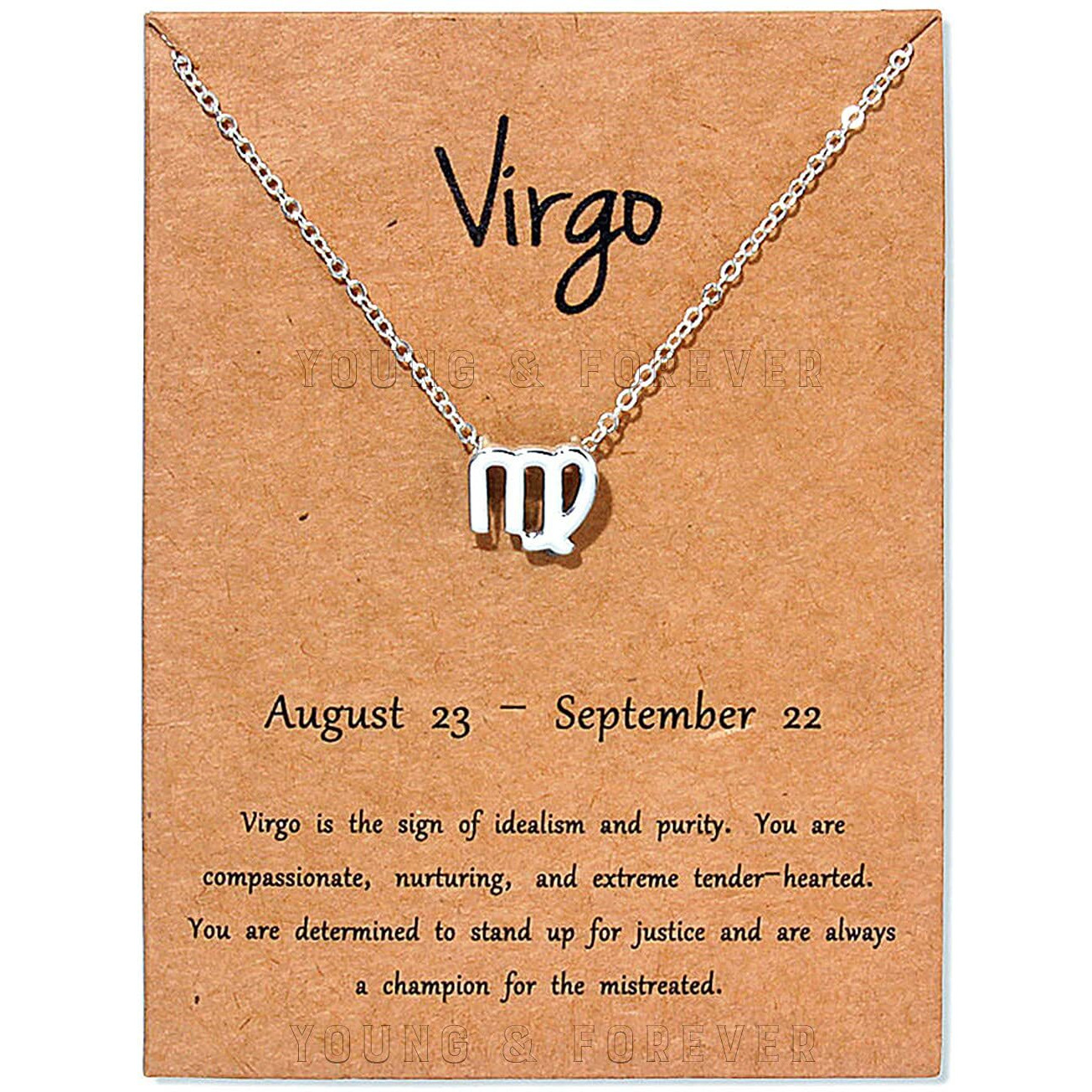 Young & Forever 18K Gold Plated Virgo Necklace 12 Zodiac Sign Constellation Letter Pendant Necklace for Women Girls, 18 Birthday Gift
