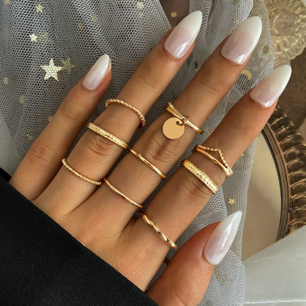 Shining Diva Fashion Latest Stylish Metal Boho Midi Finger Rings for Women and Girls - Set of 9 (12991r), Golden
