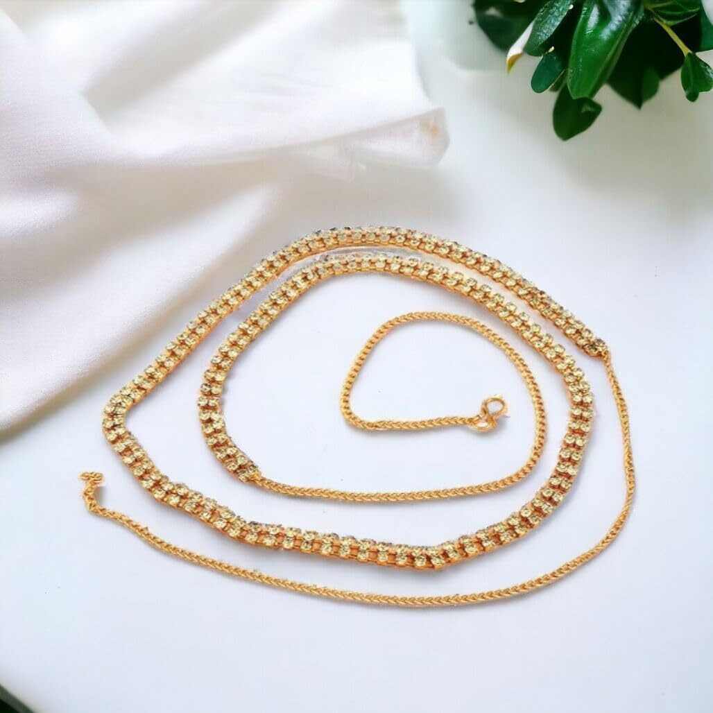 Accessher Gold Plated Sparkling Rhinestones Embellished Indo-Western Style Two Line Delicate Light Weighted Kamarbandh/Waist Belt for Women (Pack of 1)