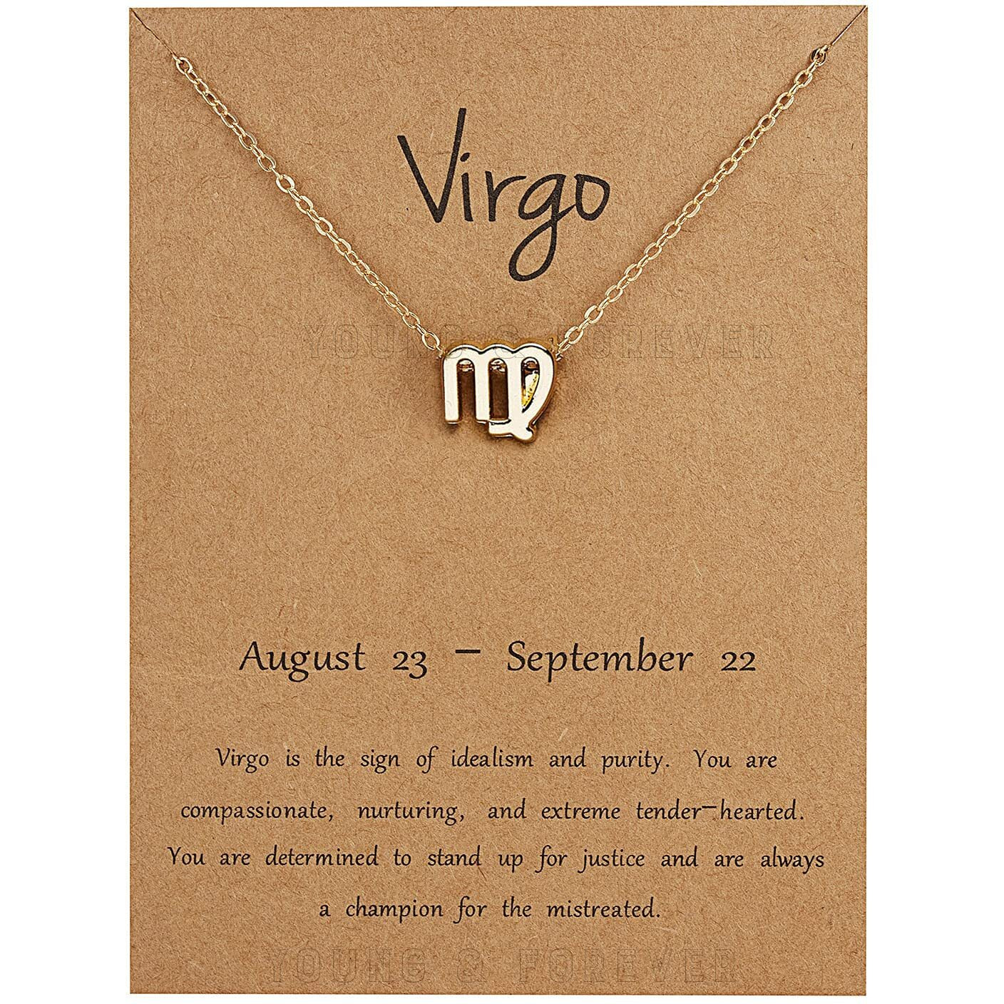 Young & Forever 18K Gold Plated Virgo Necklace 12 Zodiac Sign Constellation Letter Pendant Necklace for Women Girls, 18 Birthday Gift