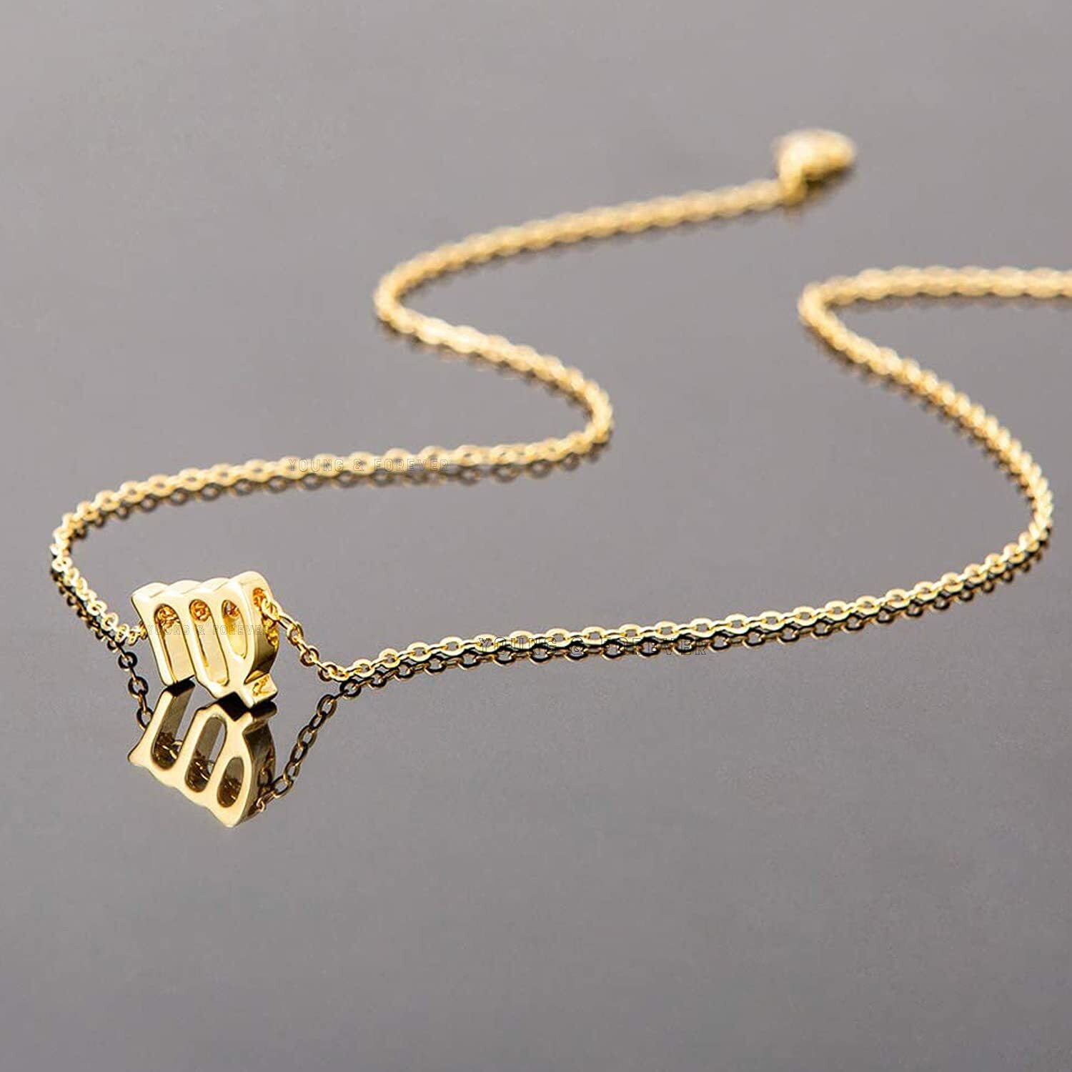 Young & Forever 18K Gold Plated Virgo Necklace 12 Zodiac Sign Constellation Letter Pendant Necklace for Women Girls, 18 Birthday Gift