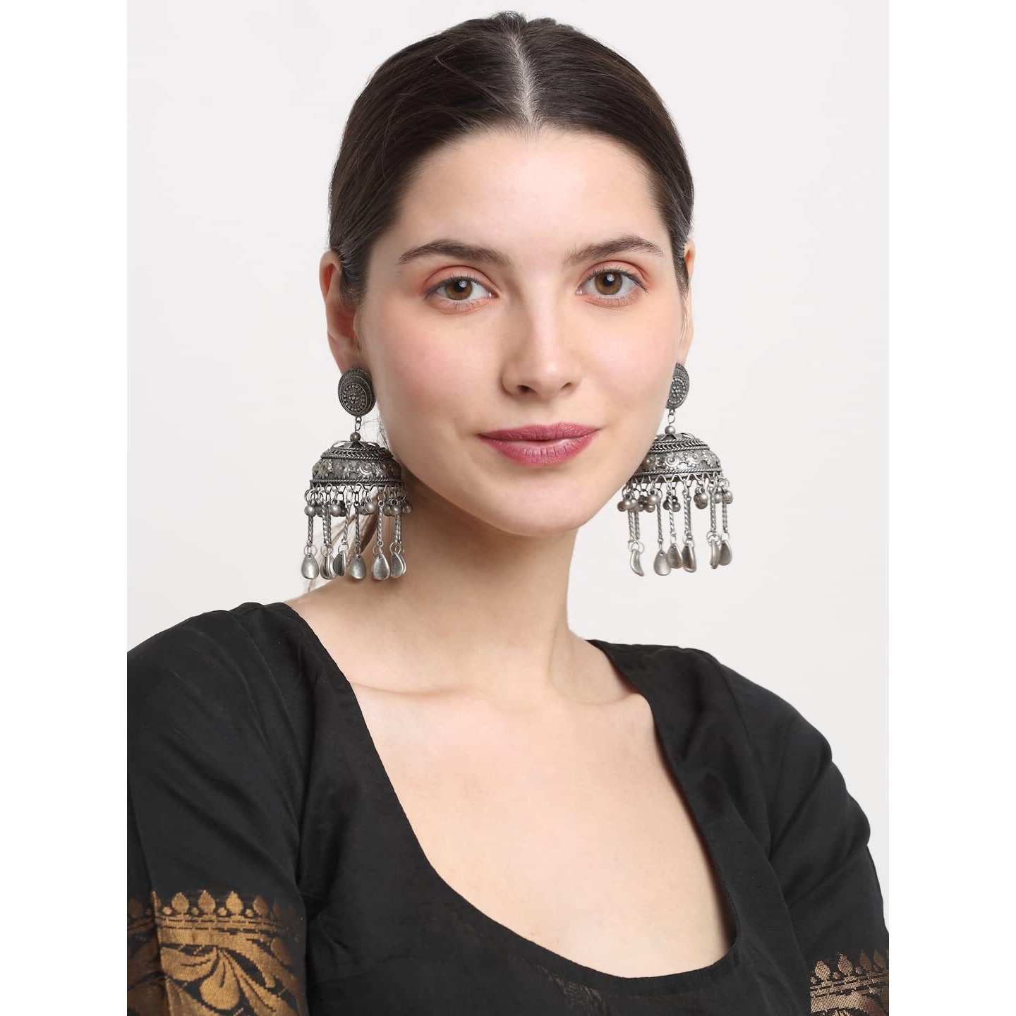 YouBella Jewellery Celebrity Inspired Oxidised Silver Big Size Jhumki Earrings for Girls and Women (Style 3)