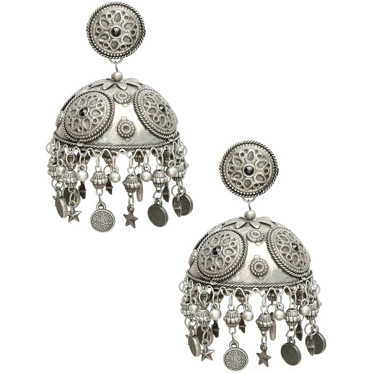 YouBella Jewellery Celebrity Inspired Oxidised Silver Big Size Jhumki Earrings for Girls and Women (Style 2)