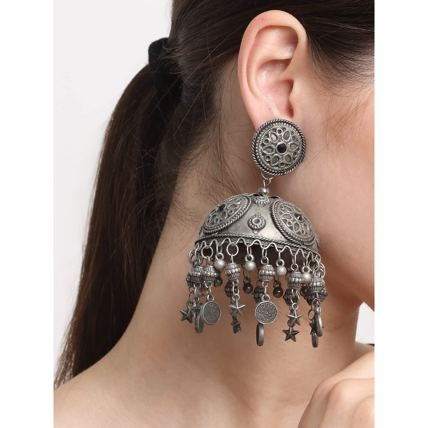 YouBella Jewellery Celebrity Inspired Oxidised Silver Big Size Jhumki Earrings for Girls and Women (Style 2)