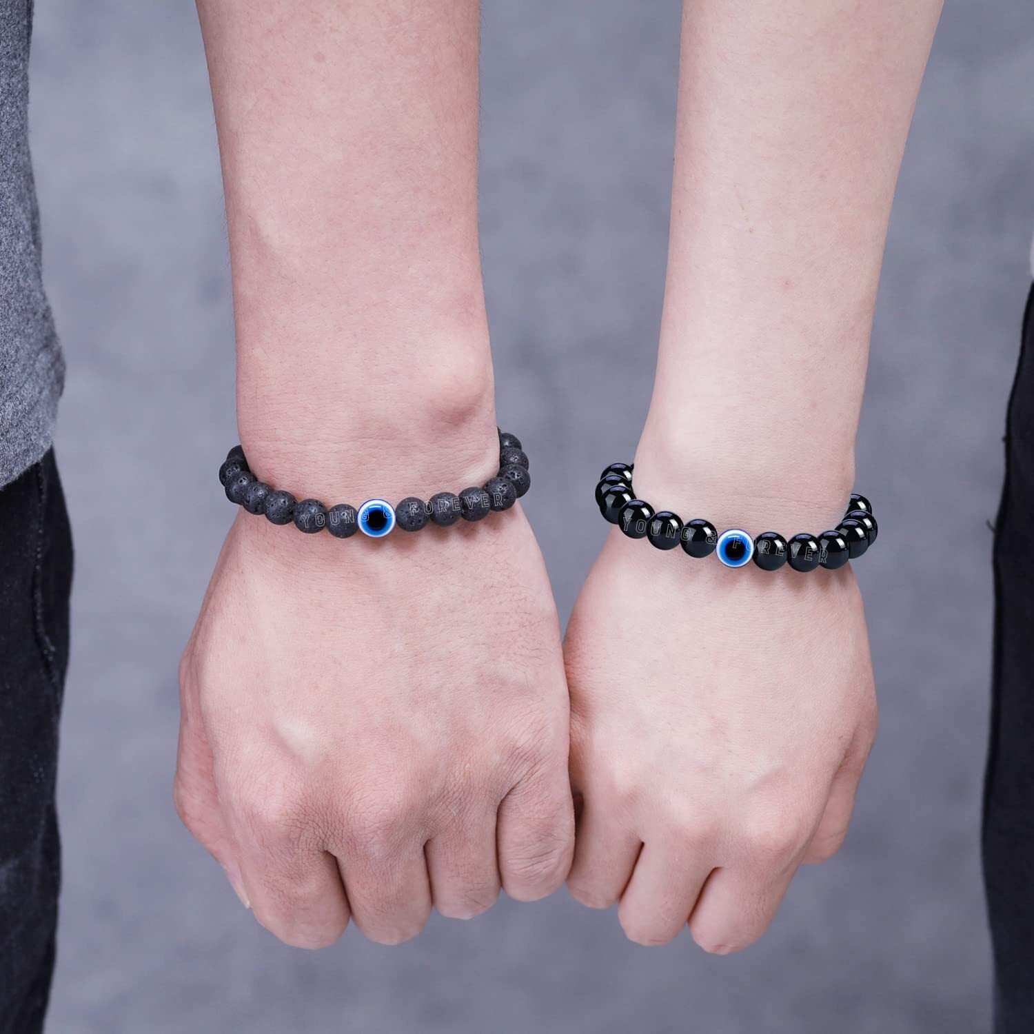Young & Forever Gift Valentine Gift Evil Eye Bracelet For Men Beaded Bracelets Diffuser Lava & Onyx Beads Bracelet For Women Long Distance Relationships Couples Bracelets Set Of 2 Couples Gift Bestfriends