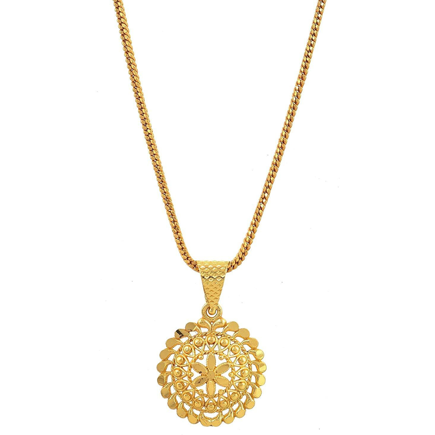 Handicraft Kottage 1gm 22Ct Gold Plated chain with Pandent | latest & Stylish Celebrity Inspired Chain/Necklace/Jewellery Set/Fashion jewellery for Men, Women Boys Girls