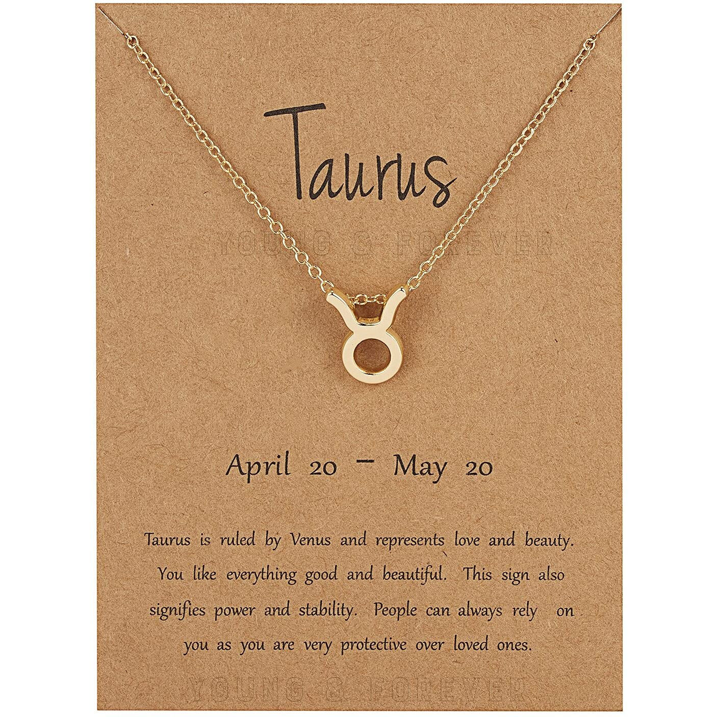 Young & Forever 18K Gold Plated Taurus Necklace 12 Zodiac Sign Constellation Letter Pendant Necklace for Women Girls, 18 Birthday Gift