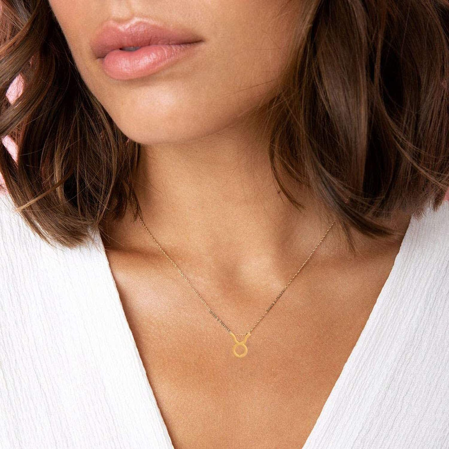 Young & Forever 18K Gold Plated Taurus Necklace 12 Zodiac Sign Constellation Letter Pendant Necklace for Women Girls, 18 Birthday Gift