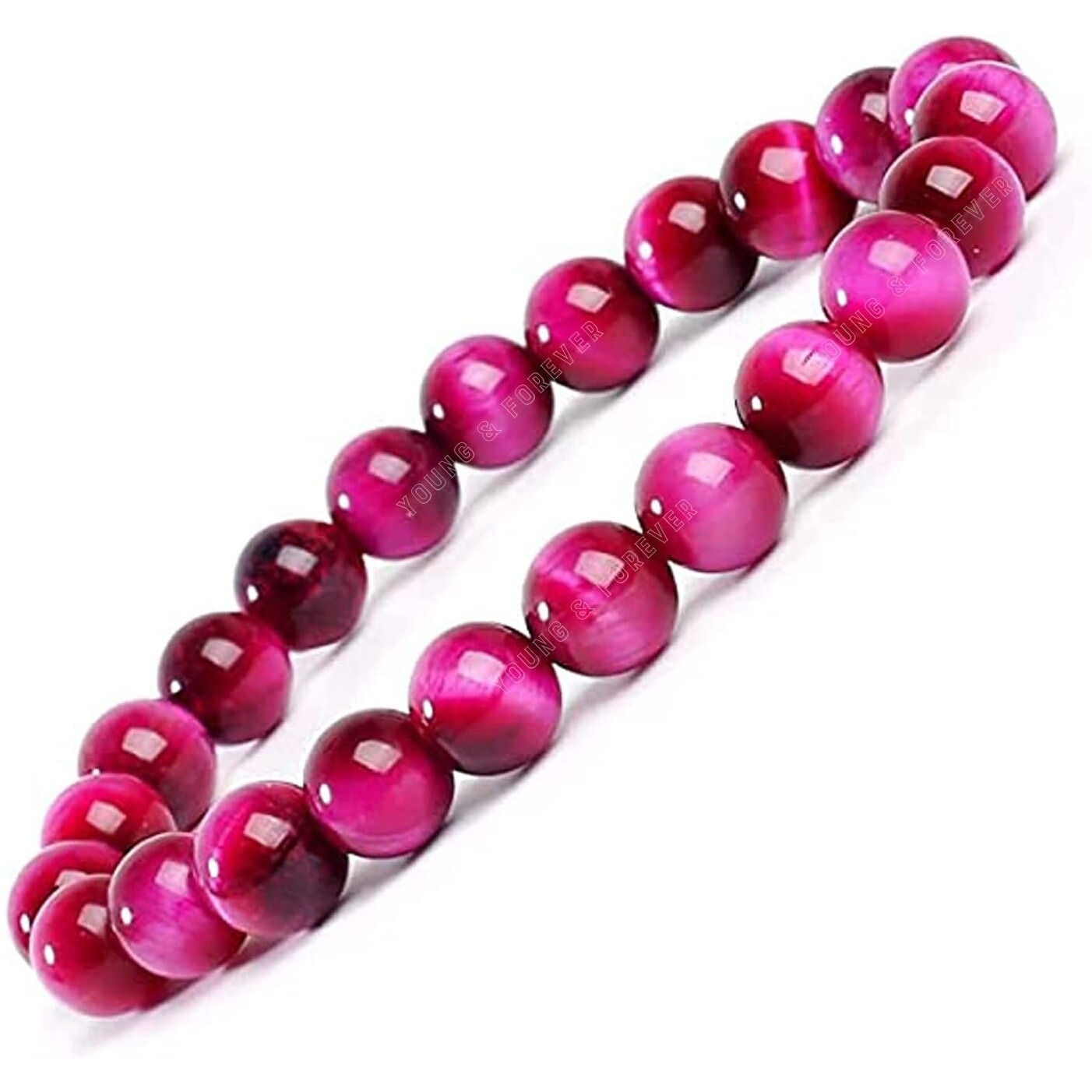 Young & Forever Gift Natural Reiki Feng-Shui Healing Crystal Beaded Gem Stone Pink Tiger Eye Bracelet for Men and Women