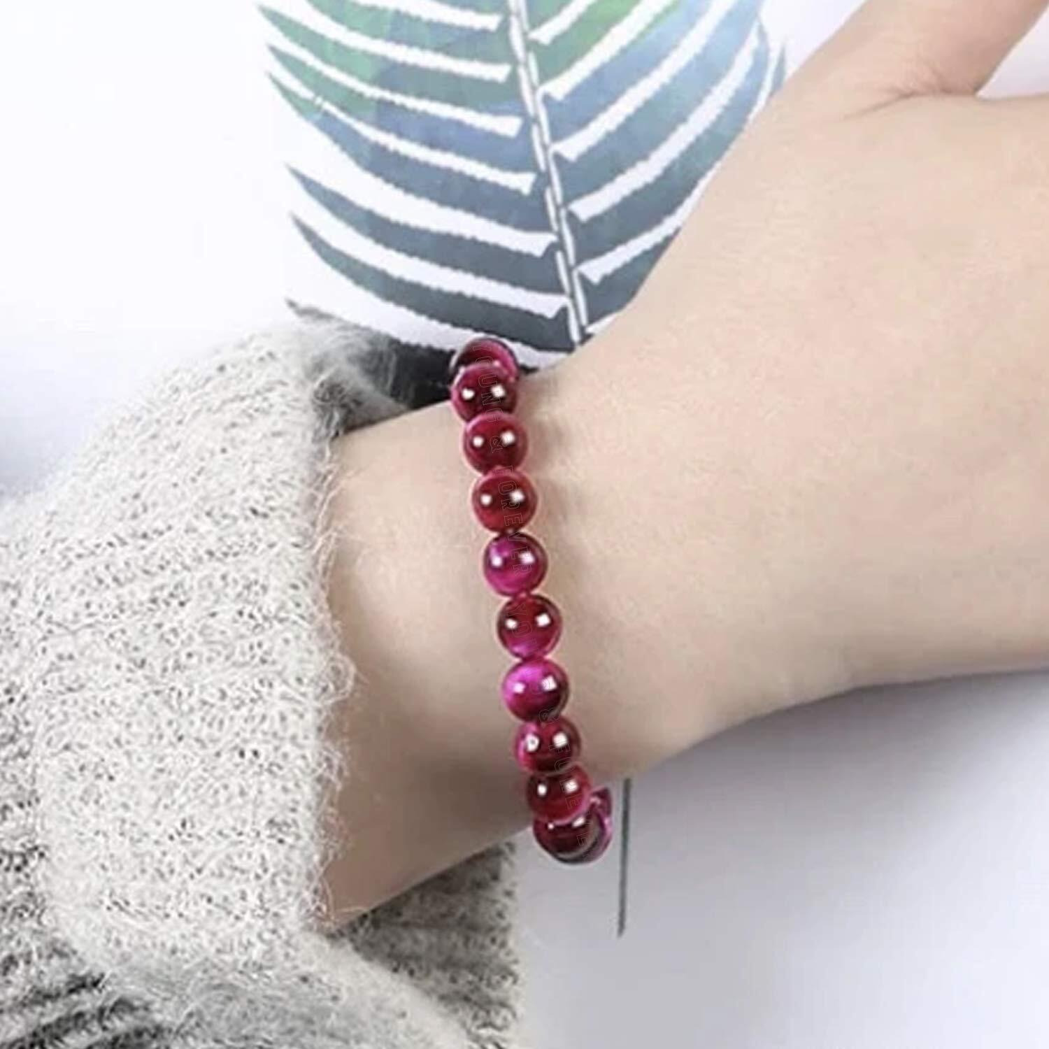 Young & Forever Gift Natural Reiki Feng-Shui Healing Crystal Beaded Gem Stone Pink Tiger Eye Bracelet for Men and Women