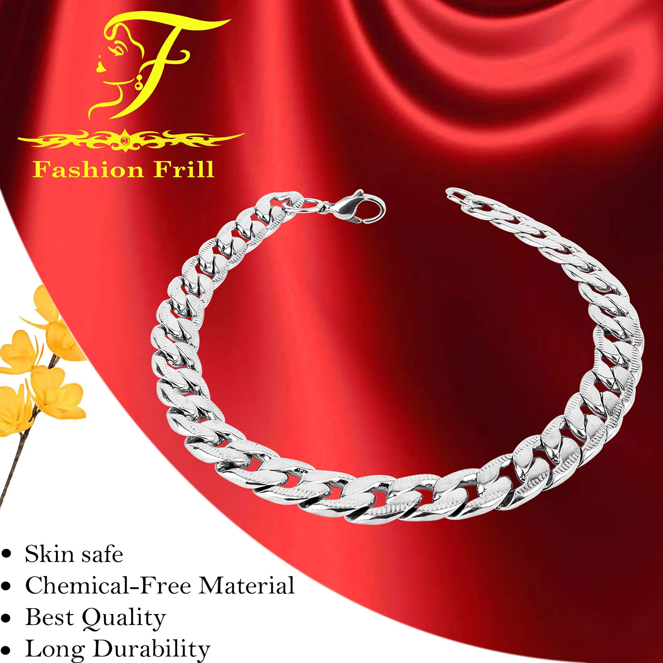 Fashion Frill Exclusive Silver Plated Stainless Steel Chain Style Silver Bracelet For Men Boys Mens Bracelets 8.5 Inches (Style 1)