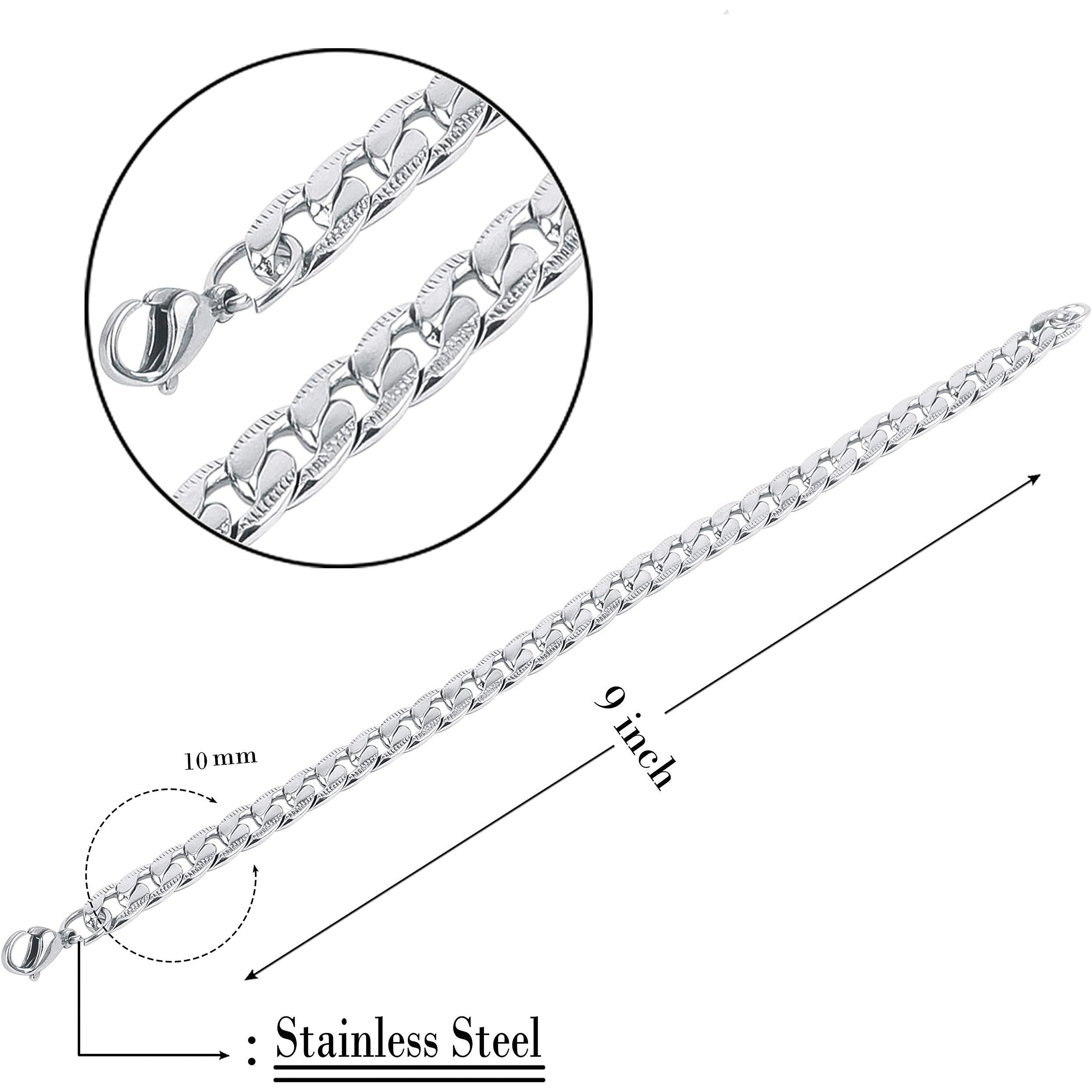 Fashion Frill Exclusive Silver Plated Stainless Steel Chain Style Silver Bracelet For Men Boys Mens Bracelets 8.5 Inches (Style 1)