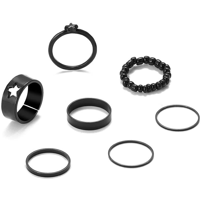 Shining Diva Fashion Latest Stylish Metal Boho Midi Finger Rings for Women and Girls - Set of 7 (14375r), Black