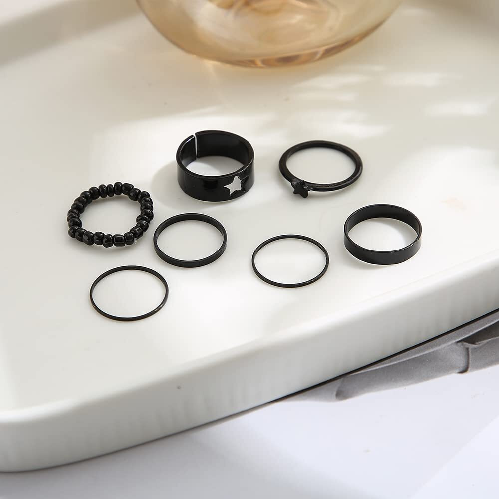 Shining Diva Fashion Latest Stylish Metal Boho Midi Finger Rings for Women and Girls - Set of 7 (14375r), Black