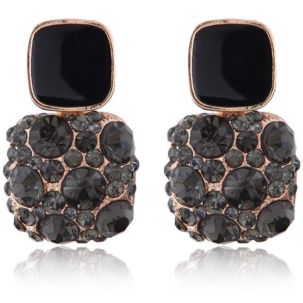 Young & Forever Gift Womens Rhinestone Enamel Crystal Gold Plated Embellished Geometric Stud Earrings (Black)