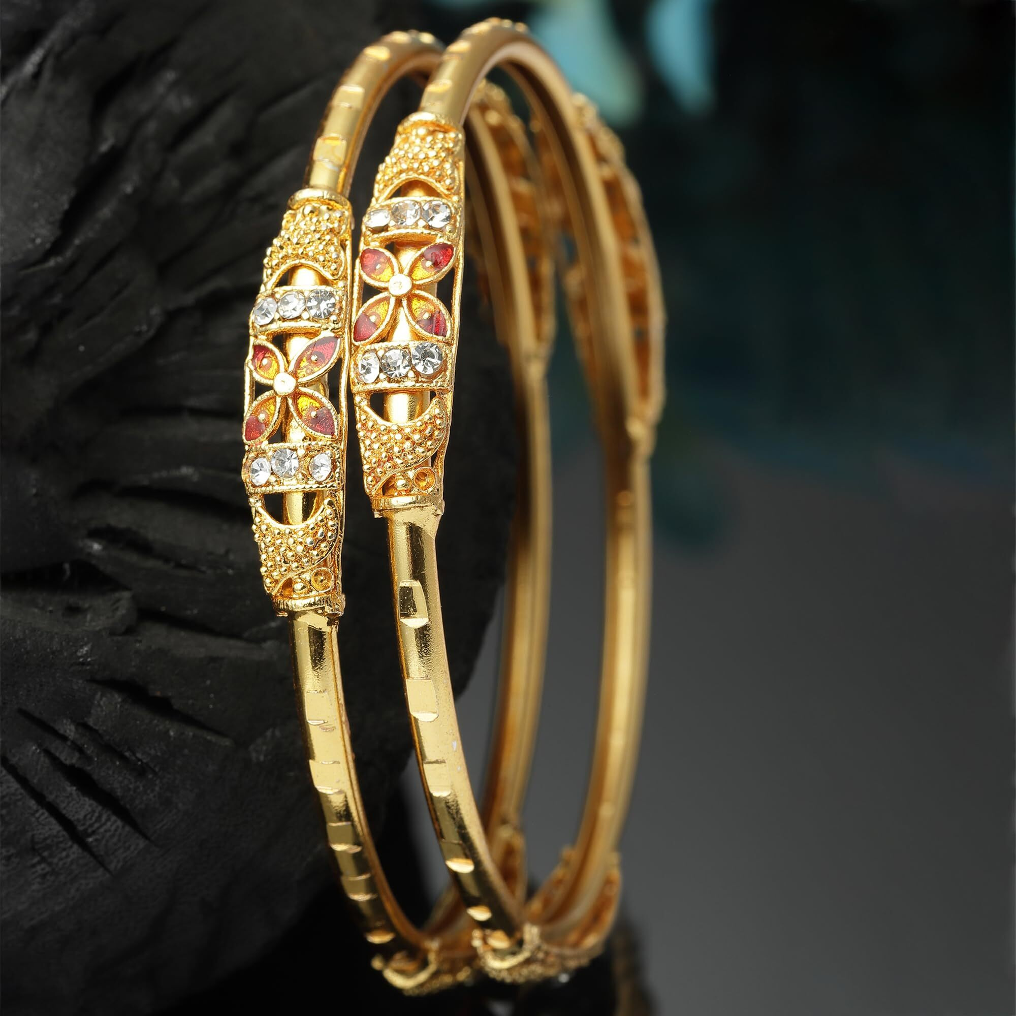ZENEME Bangle Gold Plated Bahubali Inspired Trendy Bangle Set Of 2 Jewellery For Women & Girls (2.8) (Style_02, 2.8 Inches)