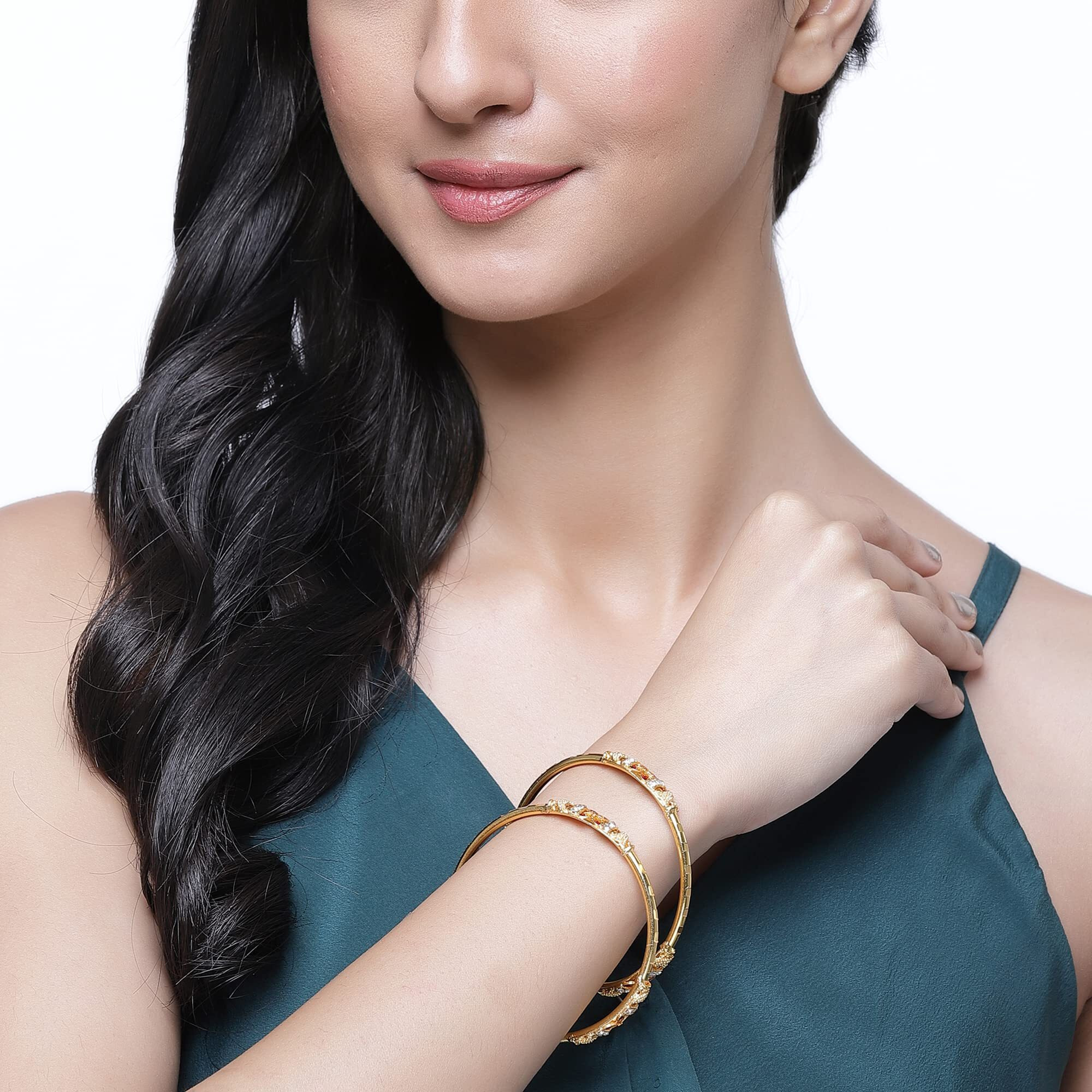ZENEME Bangle Gold Plated Bahubali Inspired Trendy Bangle Set Of 2 Jewellery For Women & Girls (2.8) (Style_02, 2.8 Inches)