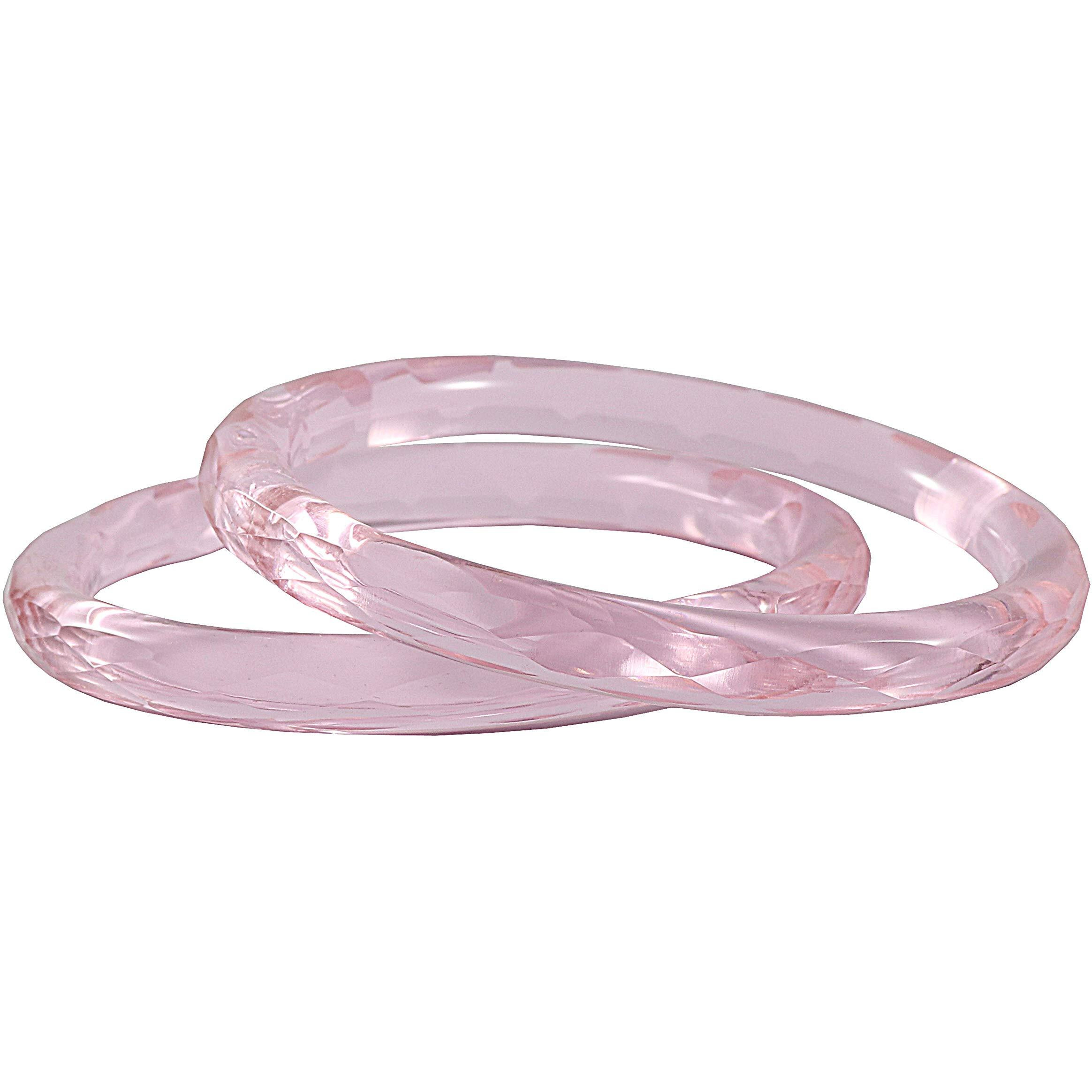 NMII Glass with Diamond Cutting Pattern Glossy Finished Stylish Kada Set for Women and Girls | Fancy Kada Bangles Set | Womens Glass Kada, (Pink_2.6 Inches), Pack Of 2 Kada set