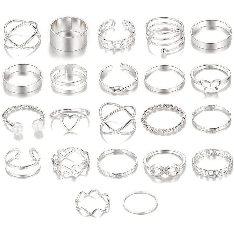 Shining Diva Fashion Jewellery Set of 22 Stylish Silver Plated Rings for Women and Girls (14738r)