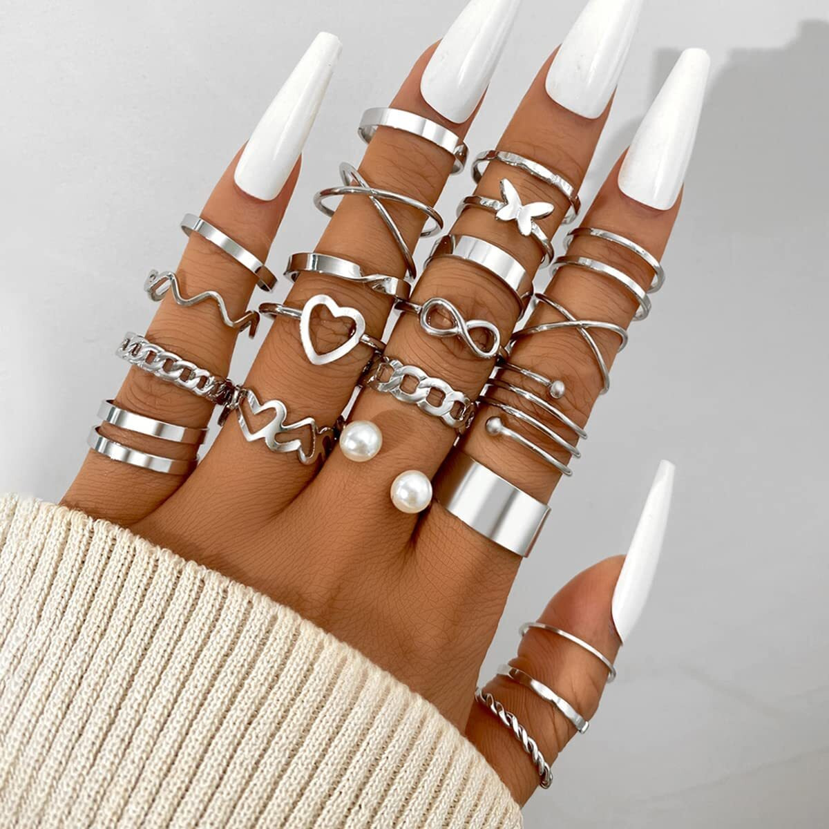 Shining Diva Fashion Jewellery Set of 22 Stylish Silver Plated Rings for Women and Girls (14738r)