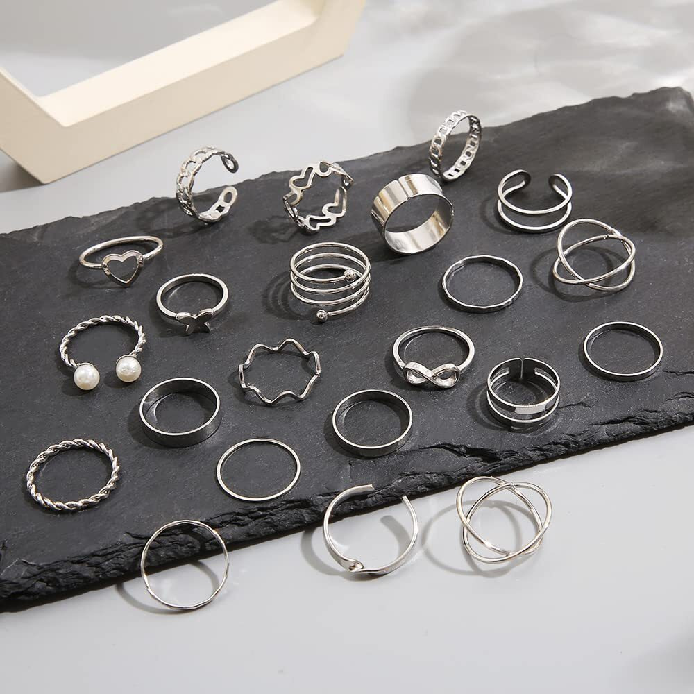 Shining Diva Fashion Jewellery Set of 22 Stylish Silver Plated Rings for Women and Girls (14738r)