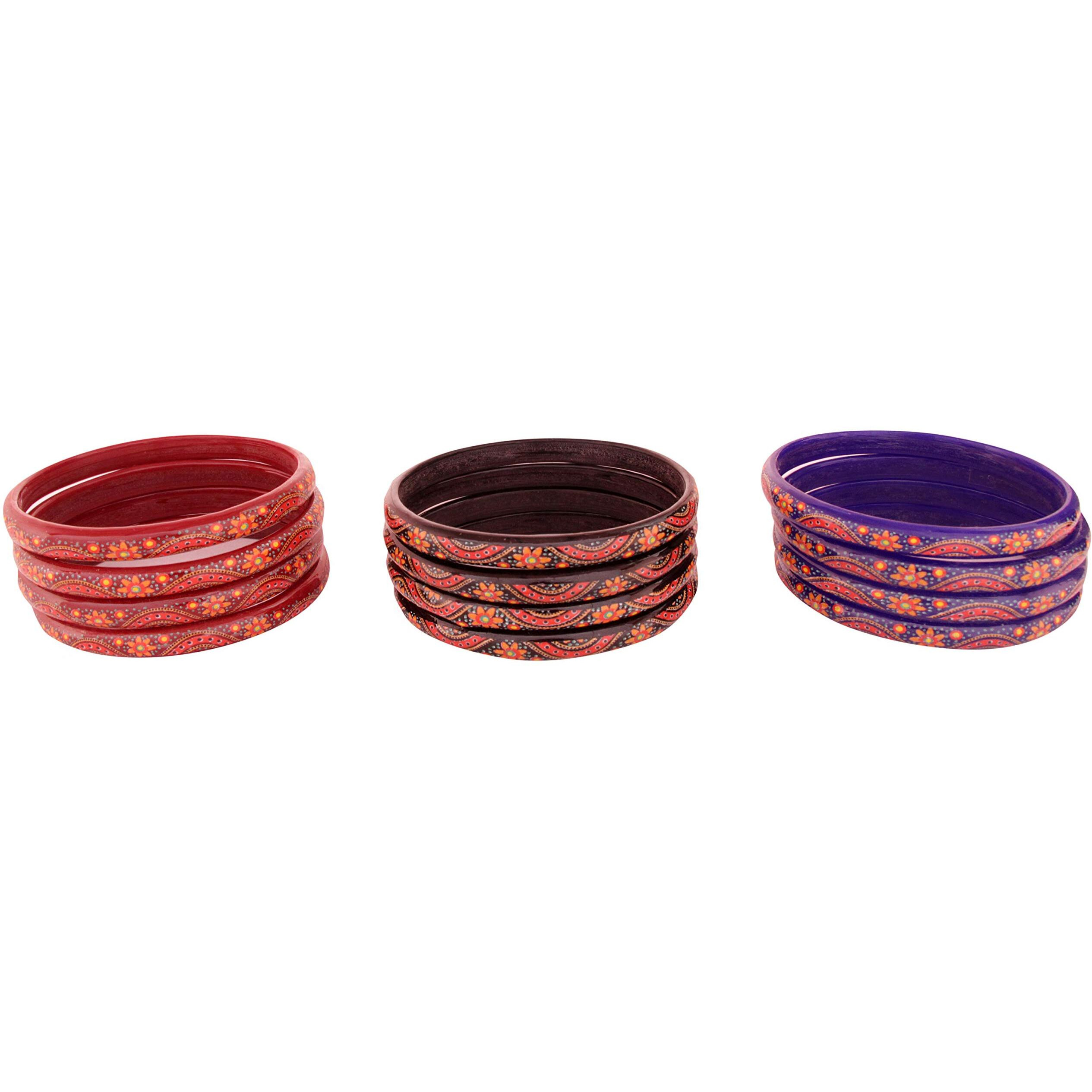 NMII Glass with Flower Pattern Glossy Finished Kada Set For Women and Girls, (Multy1_2.4 Inches), Pack Of 24 Kada Set